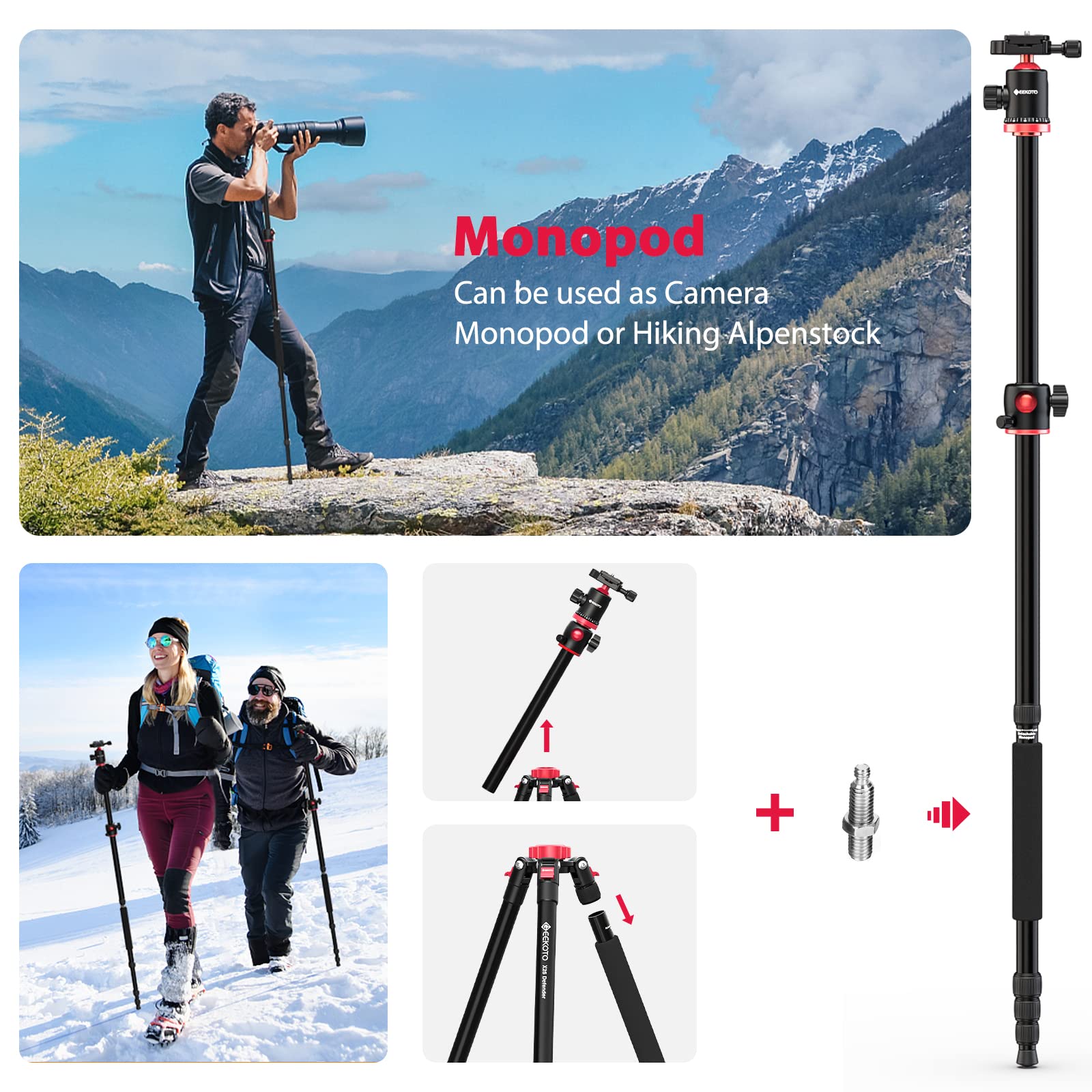 Geekoto Camera Tripod, Tripod For Dslr Camera, Aluminum Tripod With 360 Degree Ball Head And Rotatable Center Column, Bag,Video Camcorder Tripod,75 Inch Professional Tripod For Travel And Work.