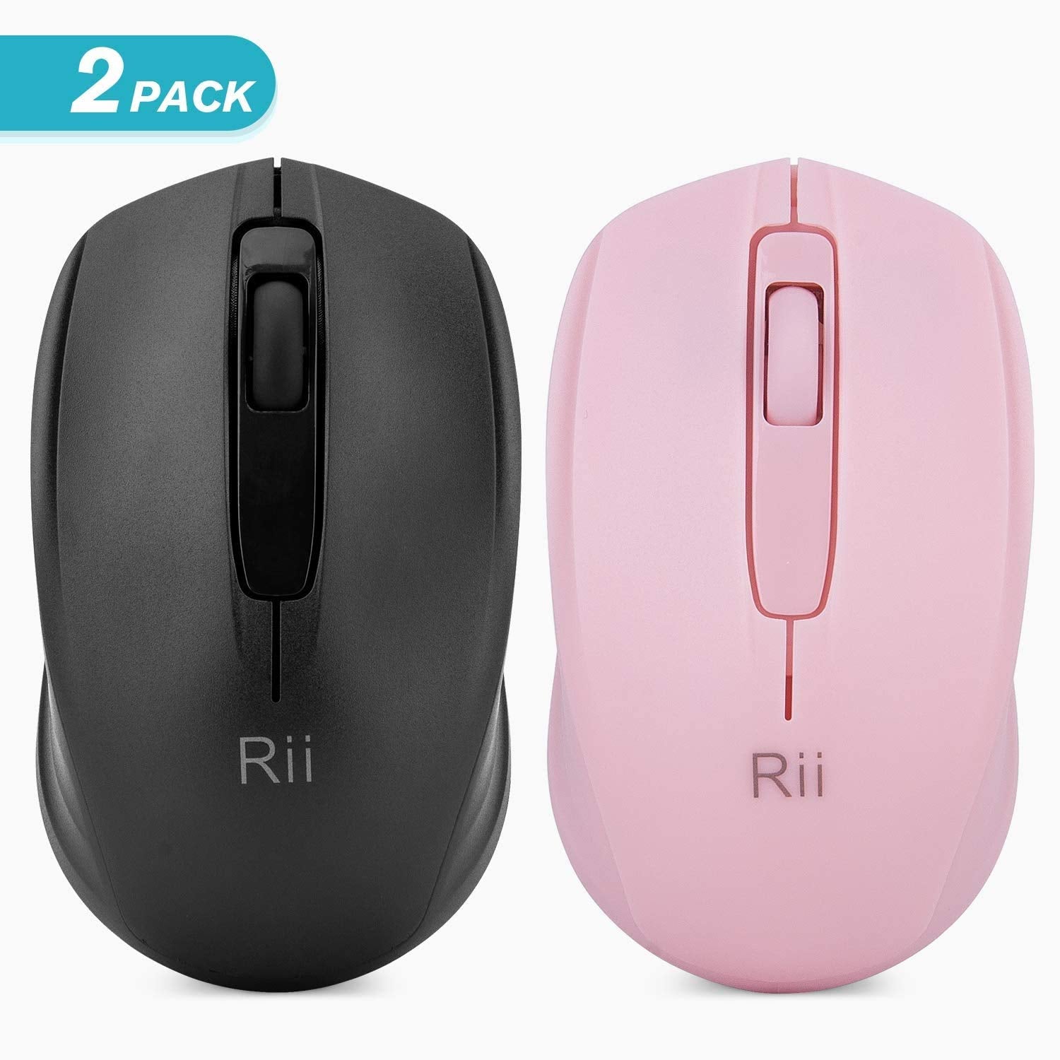 Rii Wireless Mouse,2.4G Portable Computer Mice For Pc, Laptop, Windows,Office Included Wireless Usb Dongle (Black+Pink)