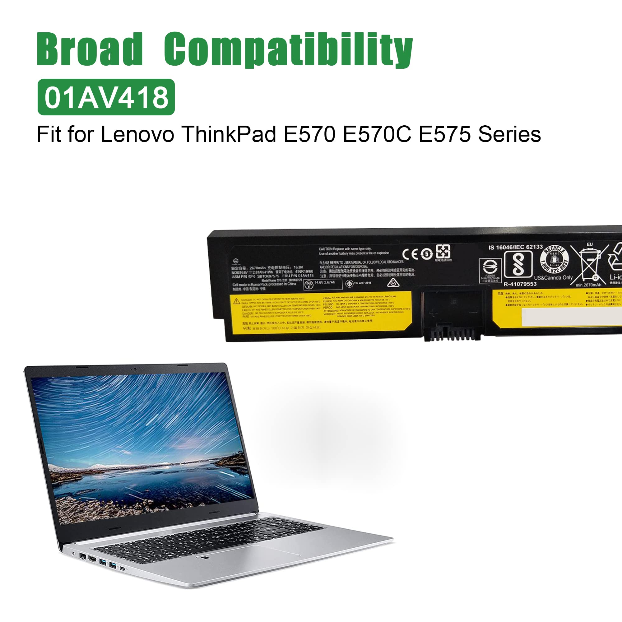 Jiazijia 01Av418 Sb10K97575 Battery For Lenovo Thinkpad E570 E570C E575 Series 01Av417 Sb10K97574 01Av414 Sb10K97571 01Av416 01A