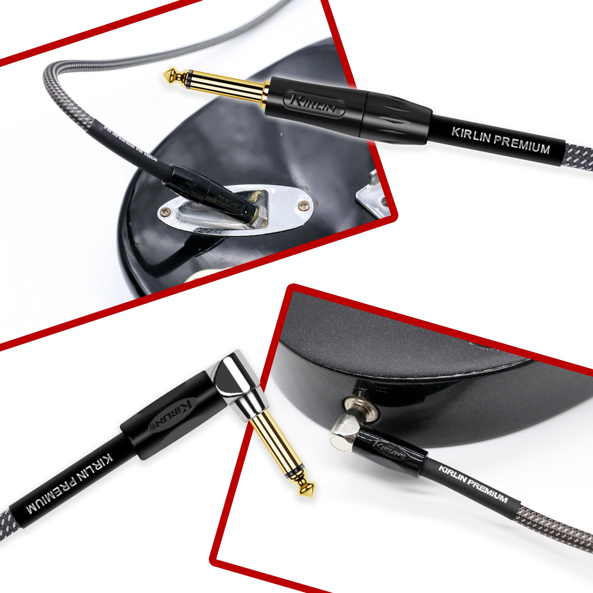 Kirlin Cable Iwb 202Bfgl 20/Ca 20 Feet Premium Plus Instrument Cable, Carbon Gray Woven Jacket