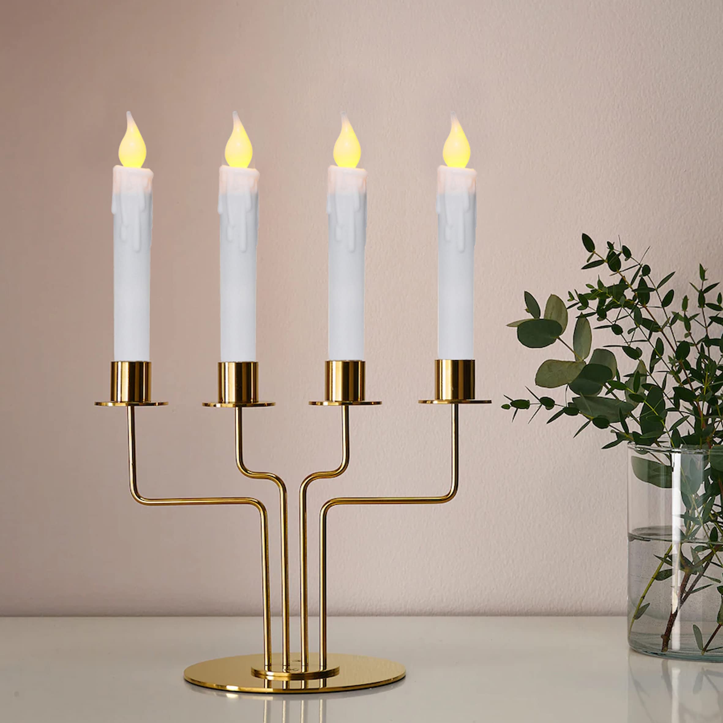 Cvhomedeco. Flickering Taper Candles Led Drip Flameless Candles, Battery Operated With Timer, White, 6 3/4 Inch, Set Of 6