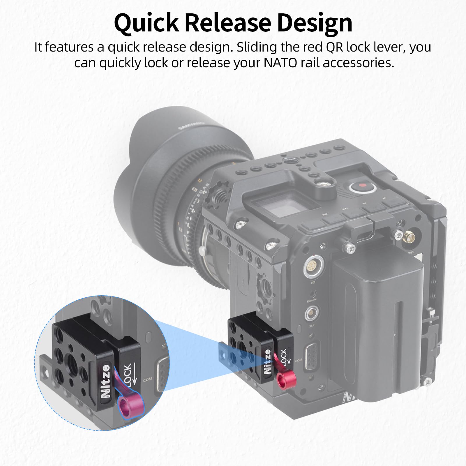 Nitze Quick Release Nato Clamp With 1/4� Threaded Holes, 1/4� Locating Hole And 3/8� Arri Locating Hole For Camera Cage Monitor Cage Magic Arm   Nf49A