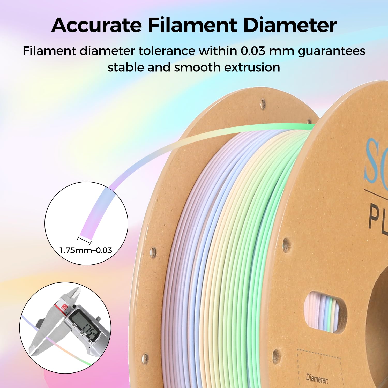 Sovol 3D Printer Matte Multicolored Fast Change Rainbow Pla 1Kg (2.2 Lbs) Spool 3D Printing Materials, Dimensional Accuracy +/