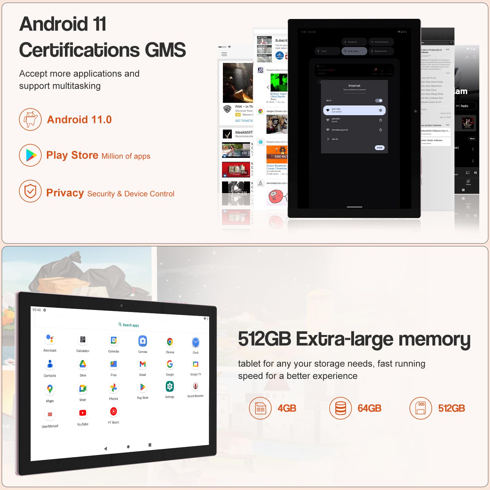 Yqsavior Tablet 10 Inch, 2 In 1 Tablet With Keyboard, 4Gb+64Gb Android 12 Tablet Pc, Quad Core, 1280 * 800 Hd Screen, Dual Camer