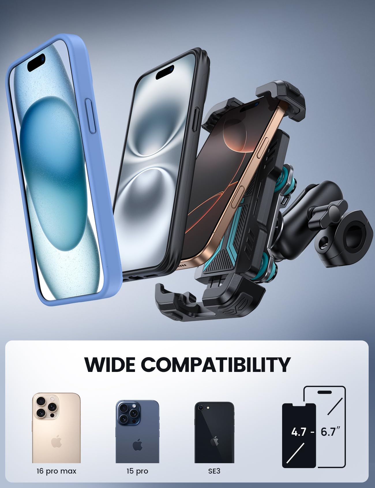 Lamicall Motorcycle Phone Mount Holder - [Dual Vibration Dampener] [Metal Adjustment Arm] Motorcycle Cell Phone Holder, Bike Han