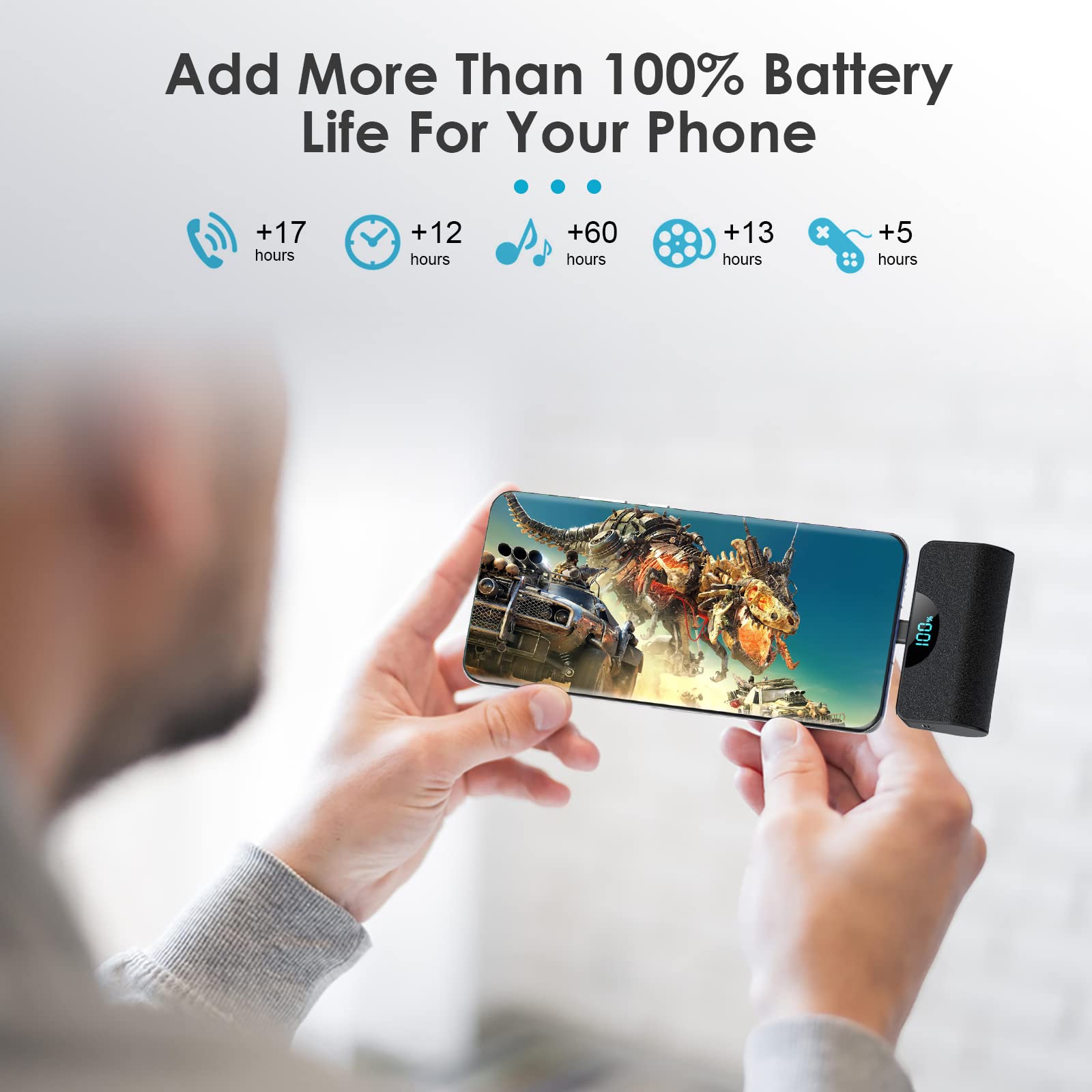 Mini Portable Charger Usb C Power Bank 5200Mah,Ultra Compact Lcd Display Battery Pack Backup Charger Compatible With Iphone 15/1