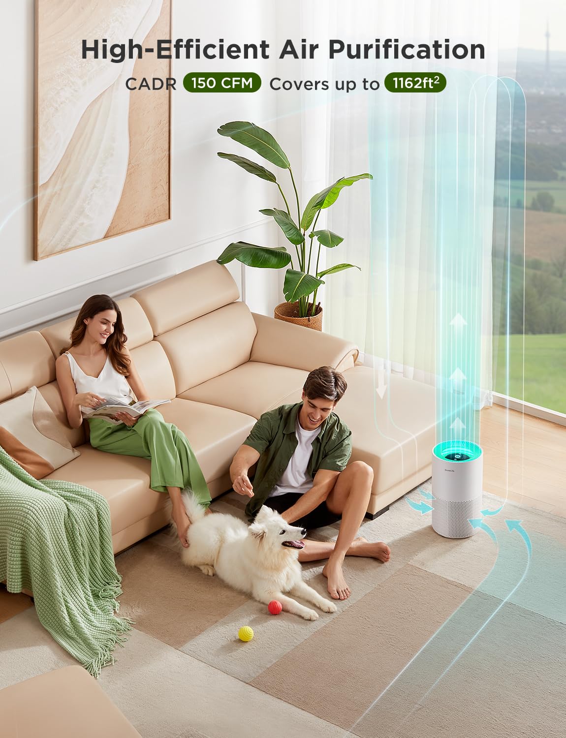 Goveelife Smart Air Purifier For Homes And Large Rooms With Detachable Pre Filter, Covers Up To 1162Ft, Hepa Sleep Mode, App & A