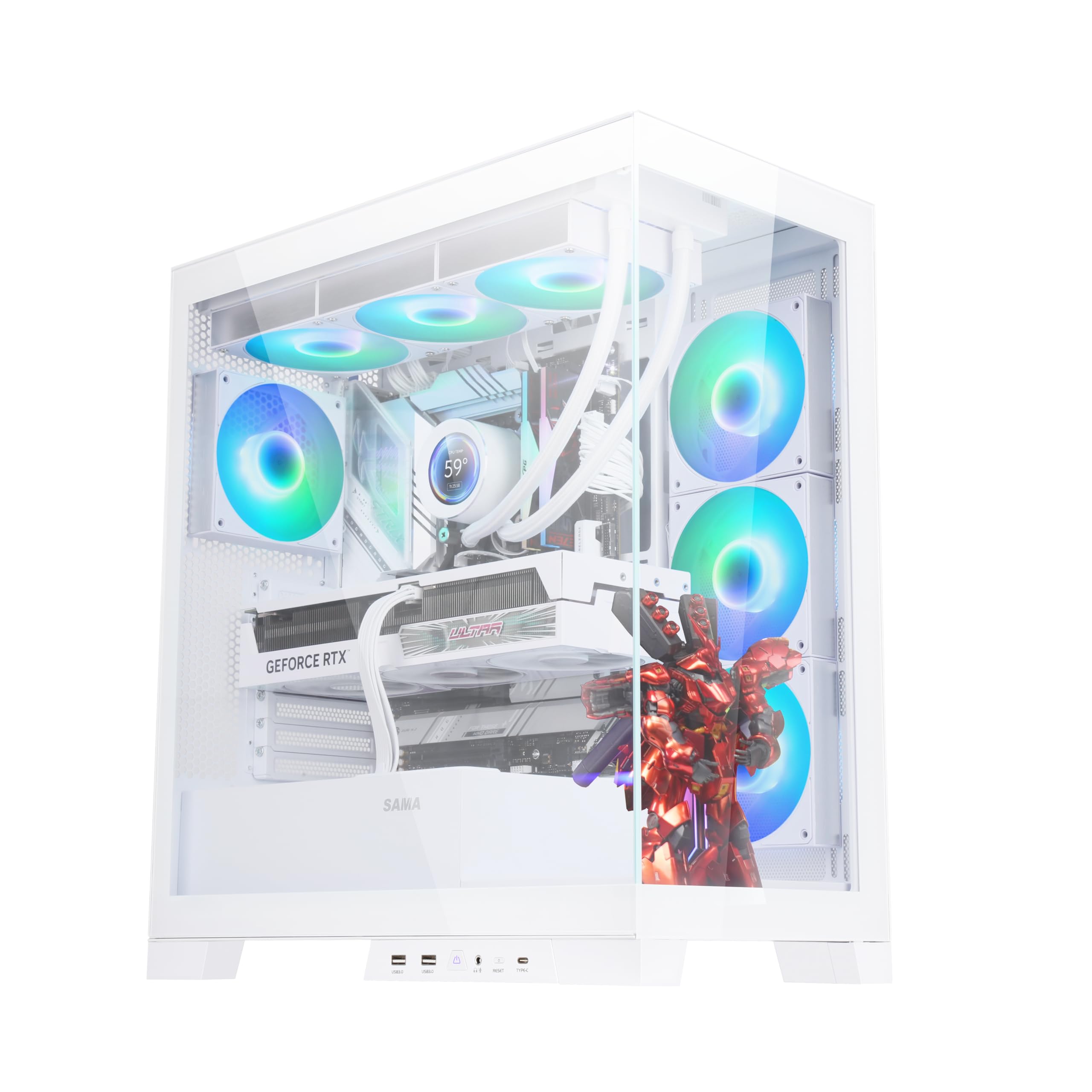 Sama Neview 4503 White Airflow Full Tower Case Atx Pc Gaming Case Dual Tempered Glass 4X12Cm Argb Fan Pre Install Usb3.0X2 Type