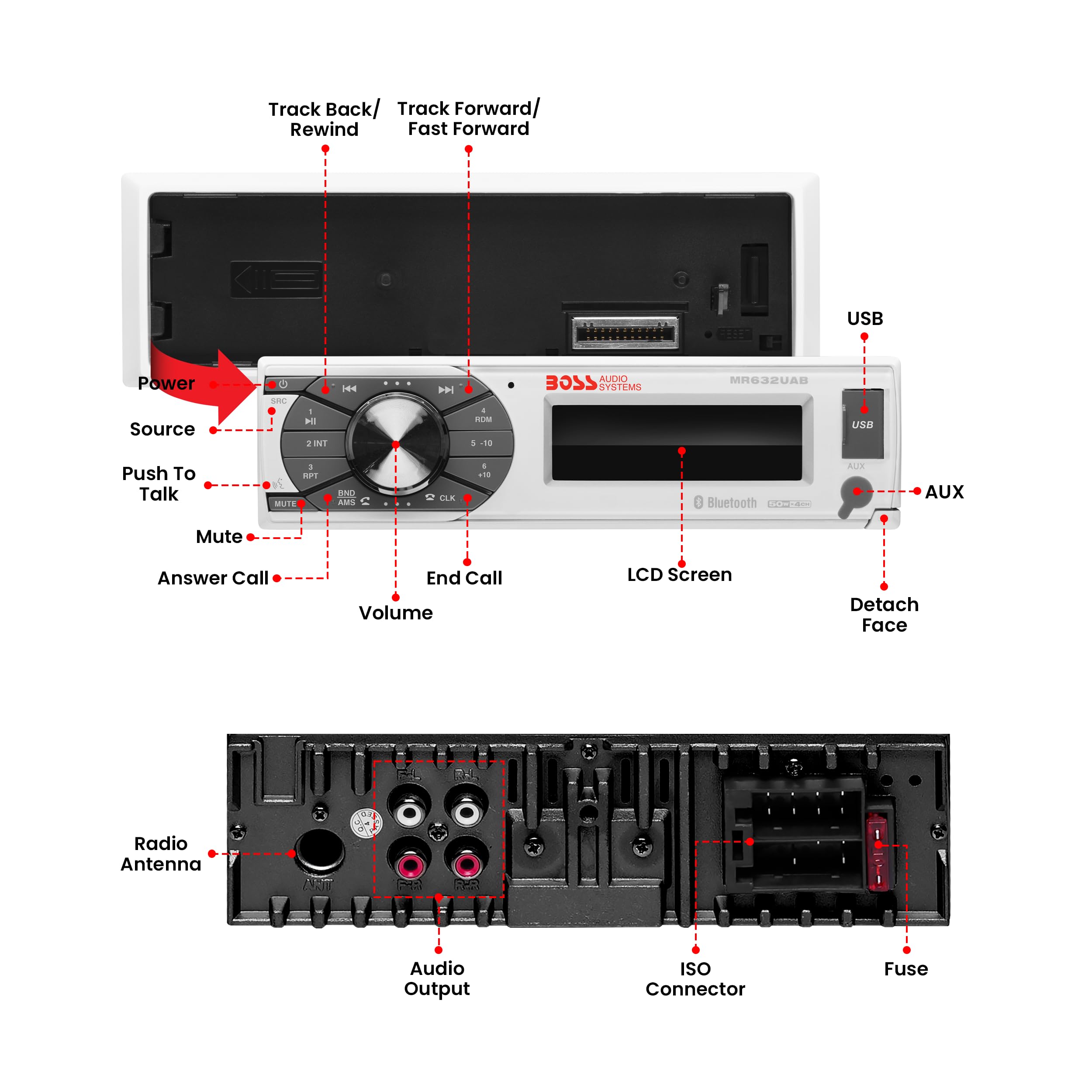 Boss Audio Systems Mr632Uab Marine Receiver   Weatherproof, Bluetooth Audio And Hands Free Calling, Usb, Mp3, Am/Fm, Aux In, No