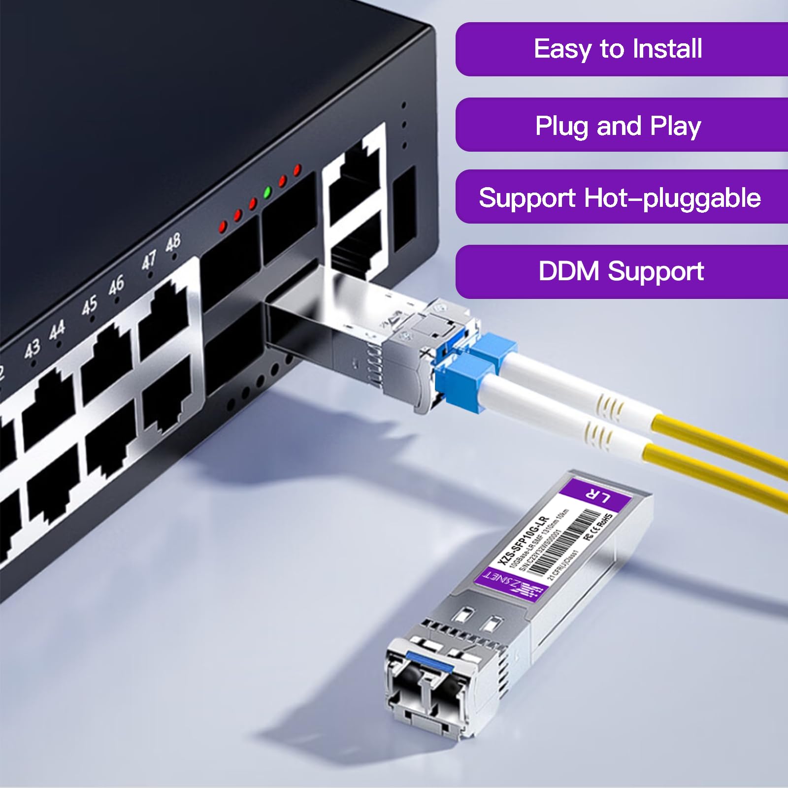 Xzsnet 10Gbase-Lr Sfp+ Transceiver, 10G Sfp+ To Lc Single Mode Fiber Module Compatible With Cisco Sfp-10G-Lr, Ubiquiti Unifi Uf-