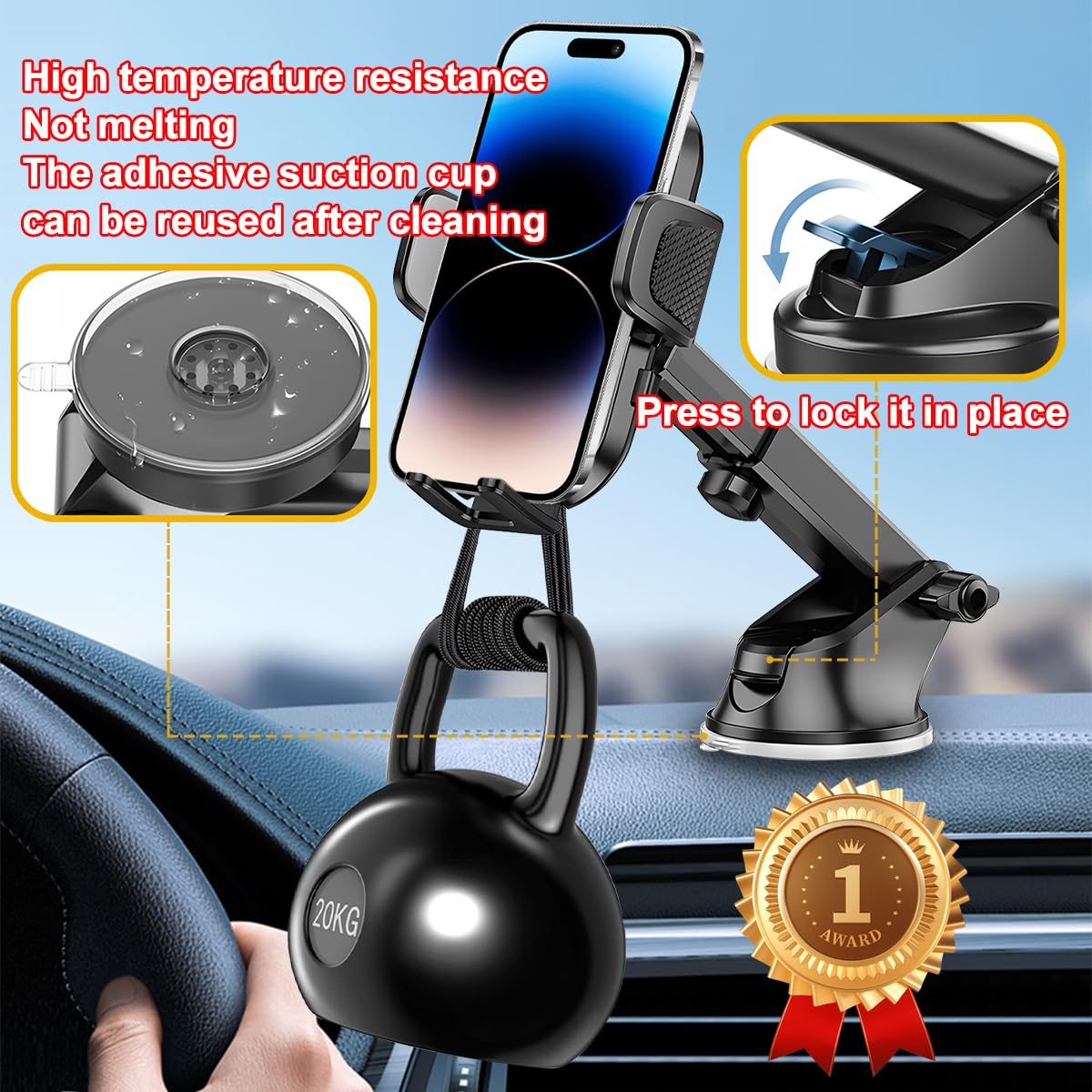 Hzel Car Phone Holder, 2 In 1 Automotive Air Vent Cellphone Stand Mount For Dashboard Windshield, Adjustable Vehicle Interior Sm