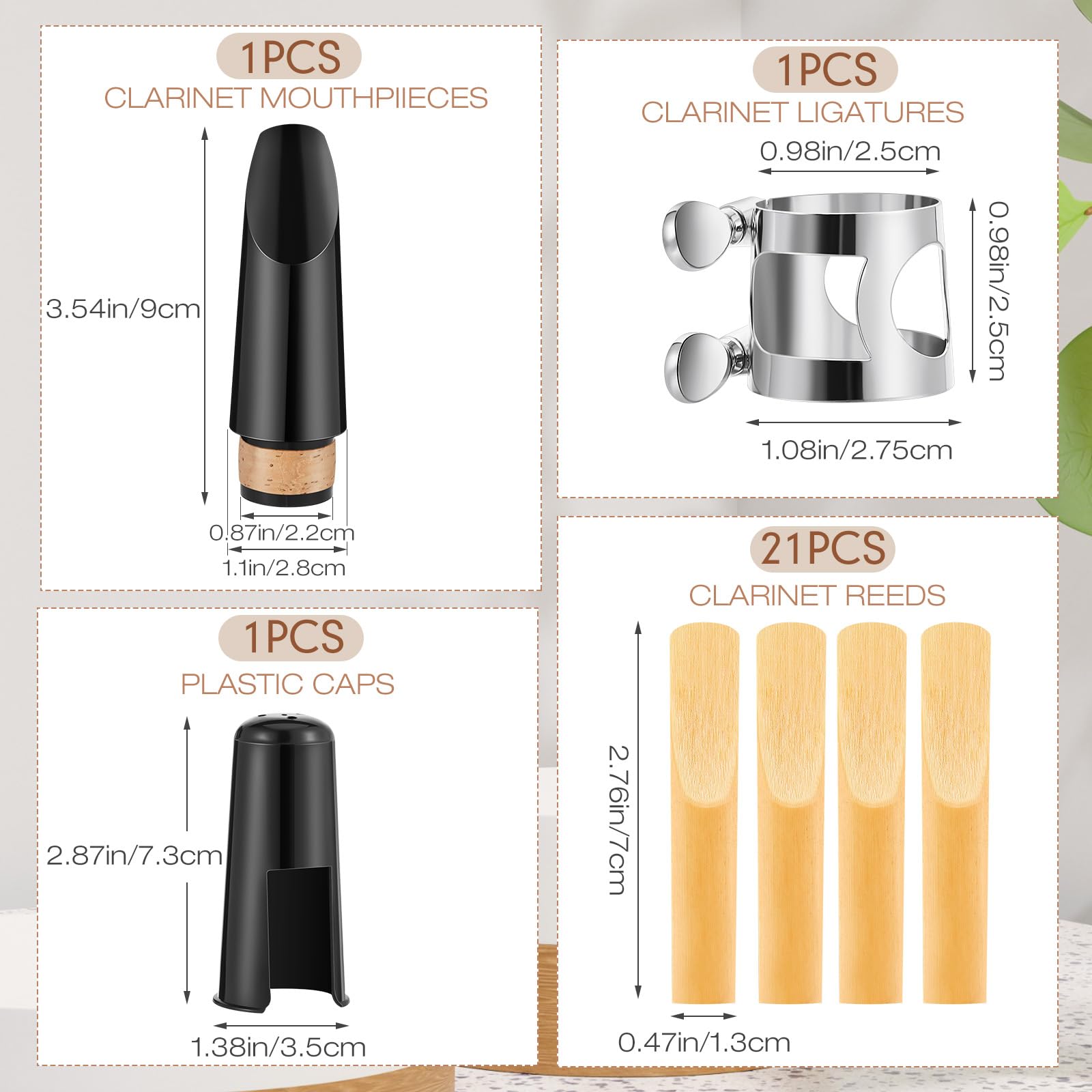Boao 24 Pcs Clarinet Mouthpiece Kit Clarinet Reeds 2.5 Mouthpiece Kit With Ligature Plastic Cap Bb Accessory Strength Reeds With