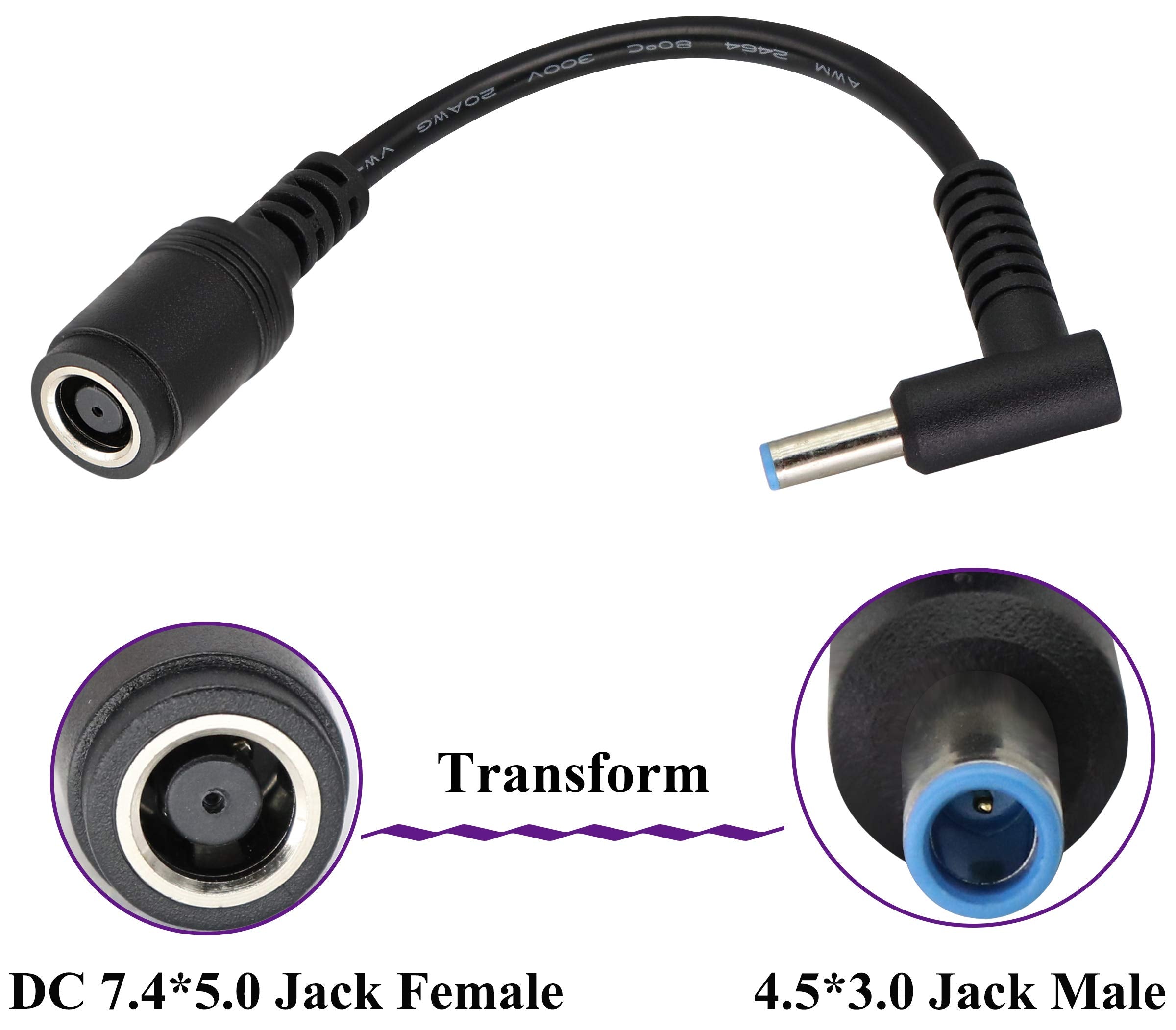 Aaotokk 90 Degree Tip Laptop Power Cable Dc 7.4Mm X 5.0Mm Female To 4.5Mm X3.0Mm Male Charging Connector Dc Power Converter Cabl