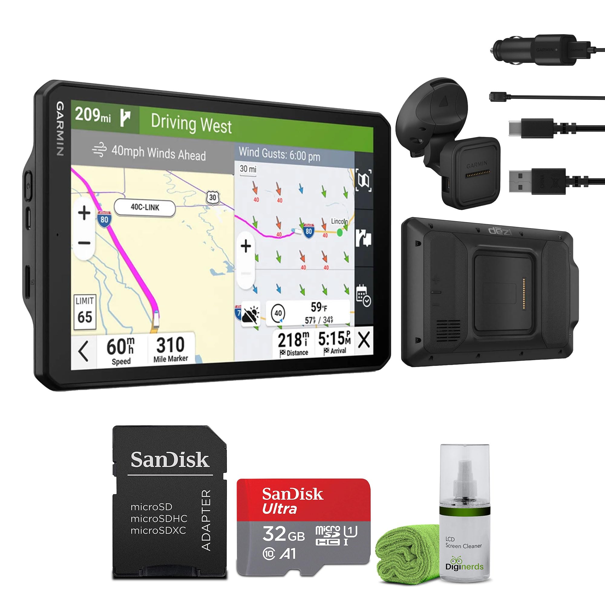 Garmin Dezl OTR820 GPS Truck Navigator 8 Display Touchscreen, Commercial GPS Navigation for Semi Trucker Driver Bundle with 32GB