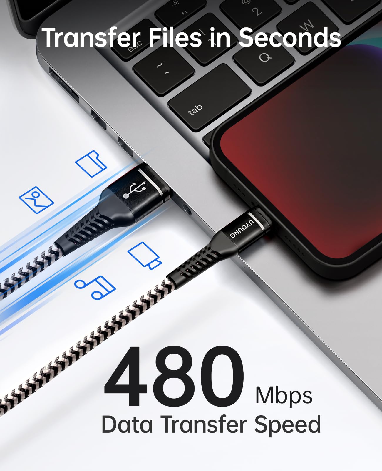 UYOUNG 6ft Nylon Braided iPhone Charger Cable, 3 Pack Fast Charging Compatible with iPhone 14/13/12/11/X/XS/XR/8/7/