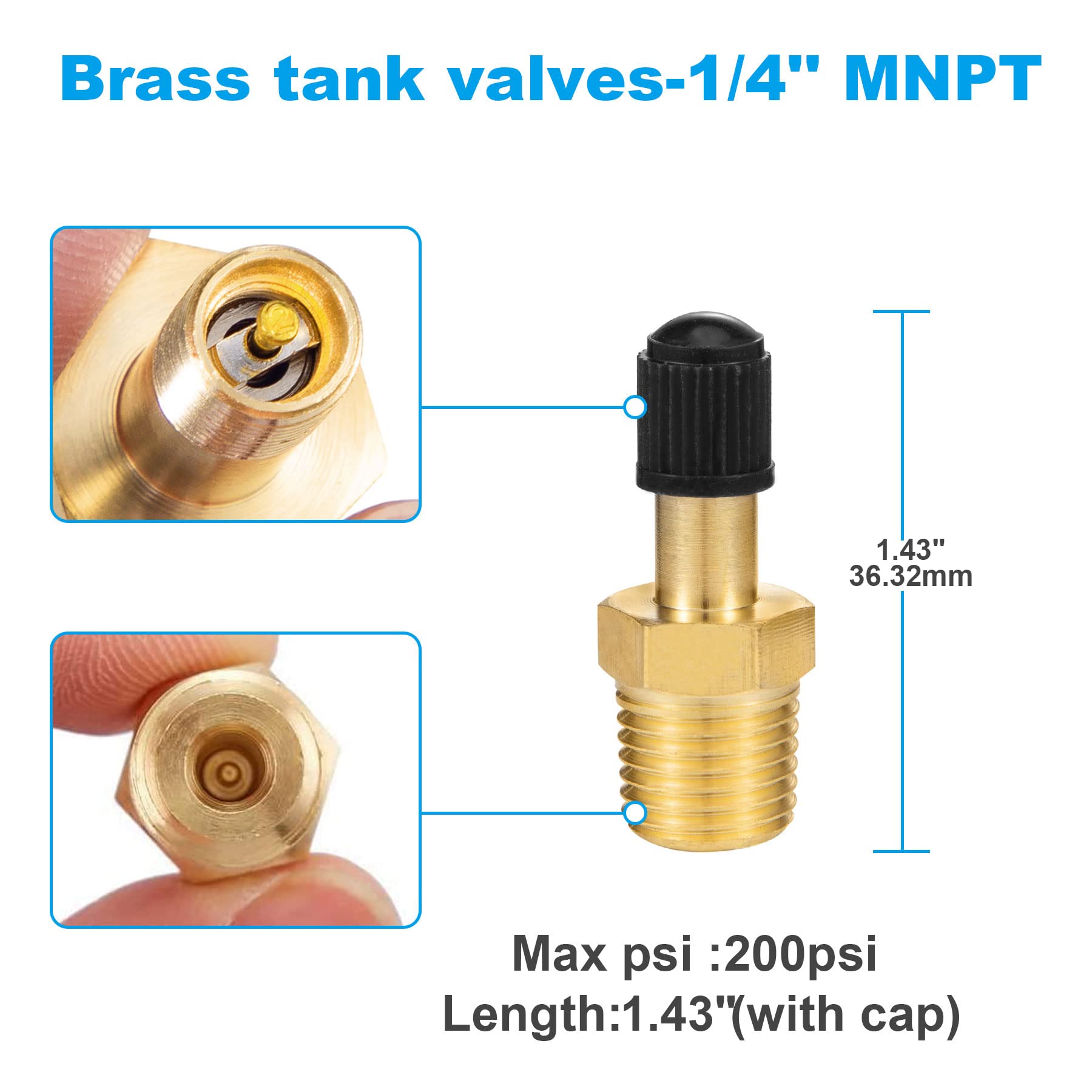 Breezliy 4Pcs 1/4'' Npt Tank Valve Anti Corrosion Brass Schrader Valve With Standard Valve Core With 1/4'' Npt Male,Using With A