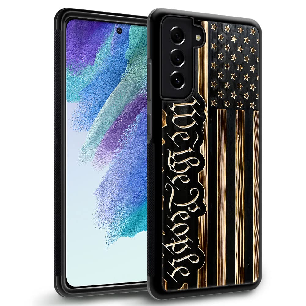 Daizag Compatible With Samsung Galaxy S21 Ultra Case,We The People Usa Flag Wood Grain American Flag For Man Woman, All Round Pr
