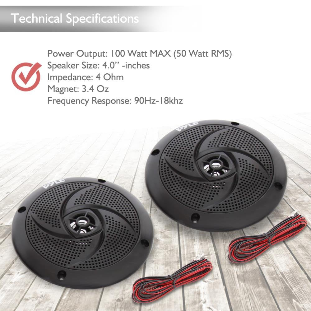 Pyle Marine Speakers - 4 Inch 2 Way Waterproof And Weather Resistant Outdoor Audio Stereo Sound System With 100 Watt Power And L