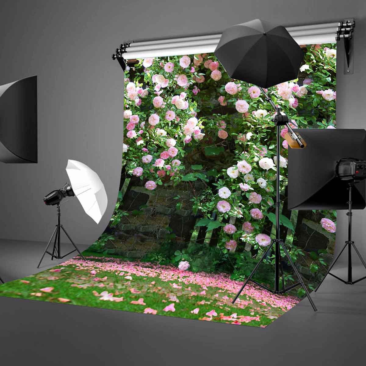 Lylycty 5X7Ft Nature Scenery Backdrop Millennial Pink Flower Wall Green Leaves Photography Background A Vibrant Garden Backdrop