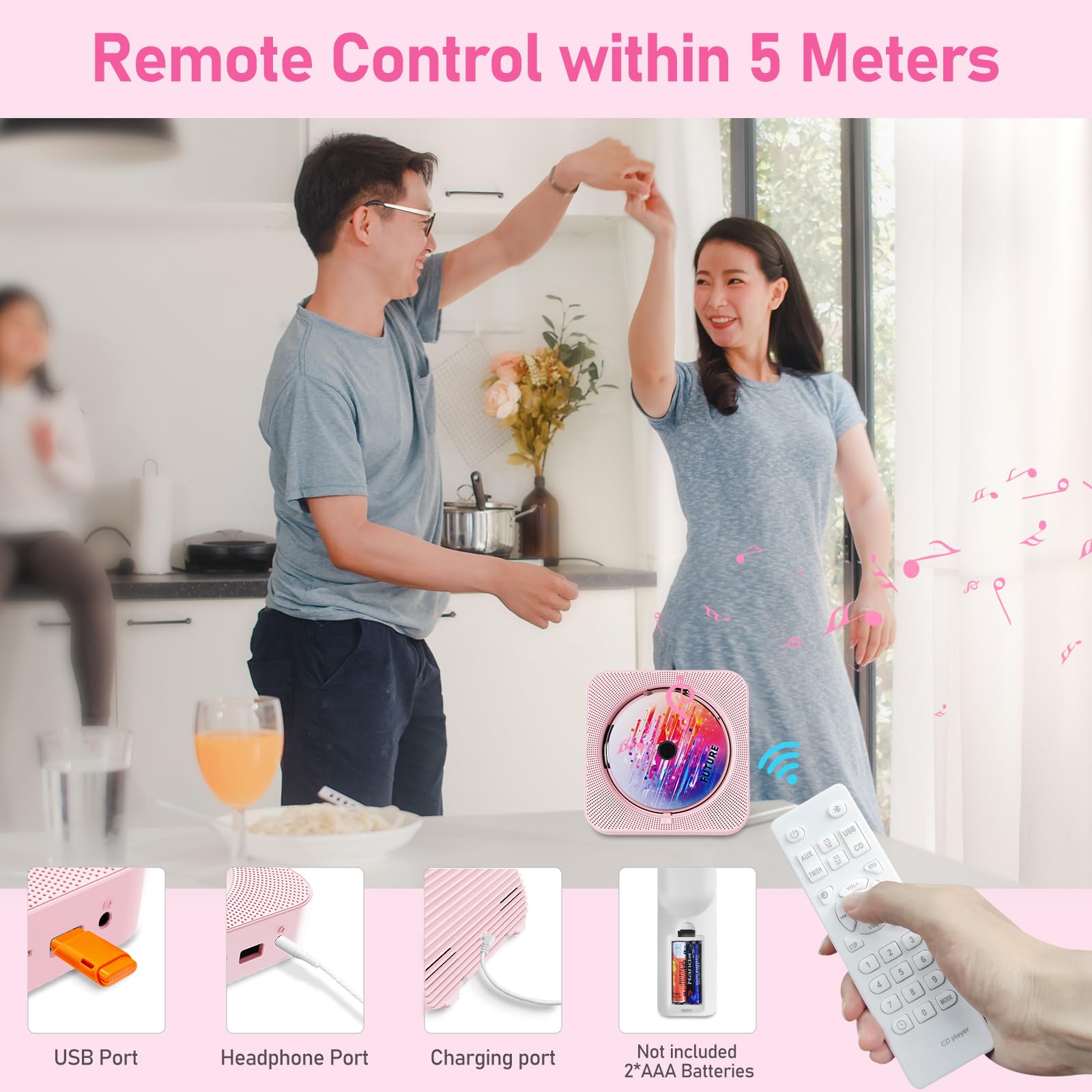 Cd Player Portable Bluetooth 5.1 Desktop Cd Player With Hifi Sound Speakers,Remote Control,Dust Cover,Led Display,Boombox Fm Rad