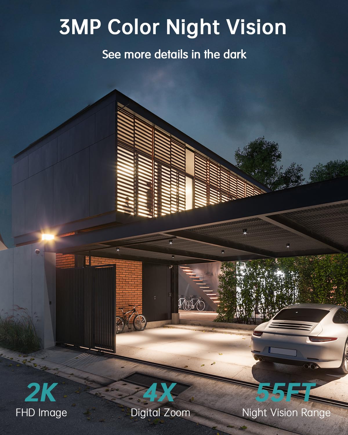 Zumimall Security Cameras Wireless Outdoor, 360 Ptz Outdoor Camera,2K Solar Security Cameras For Home, Spotlight & Siren/2.4G Wi