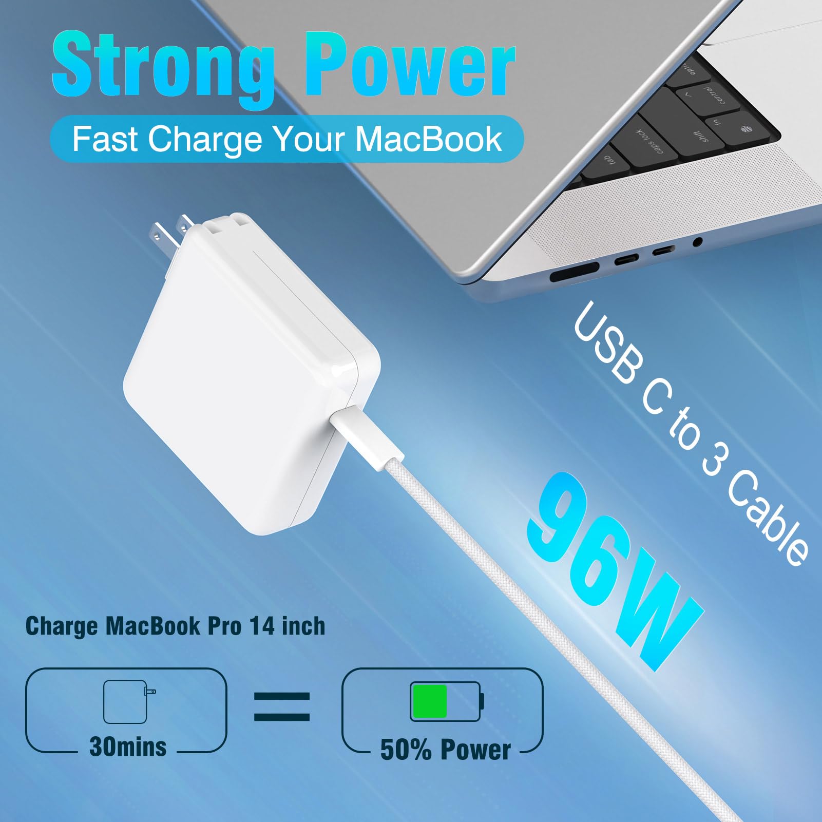 Charger For Macbook Pro 14 16 Inch Macbook Air 13 15 Inch 2025 2024 2023 2022 2021 M4 M3 M2 M1, 96W / 70W Usb C Power Adapter, 6