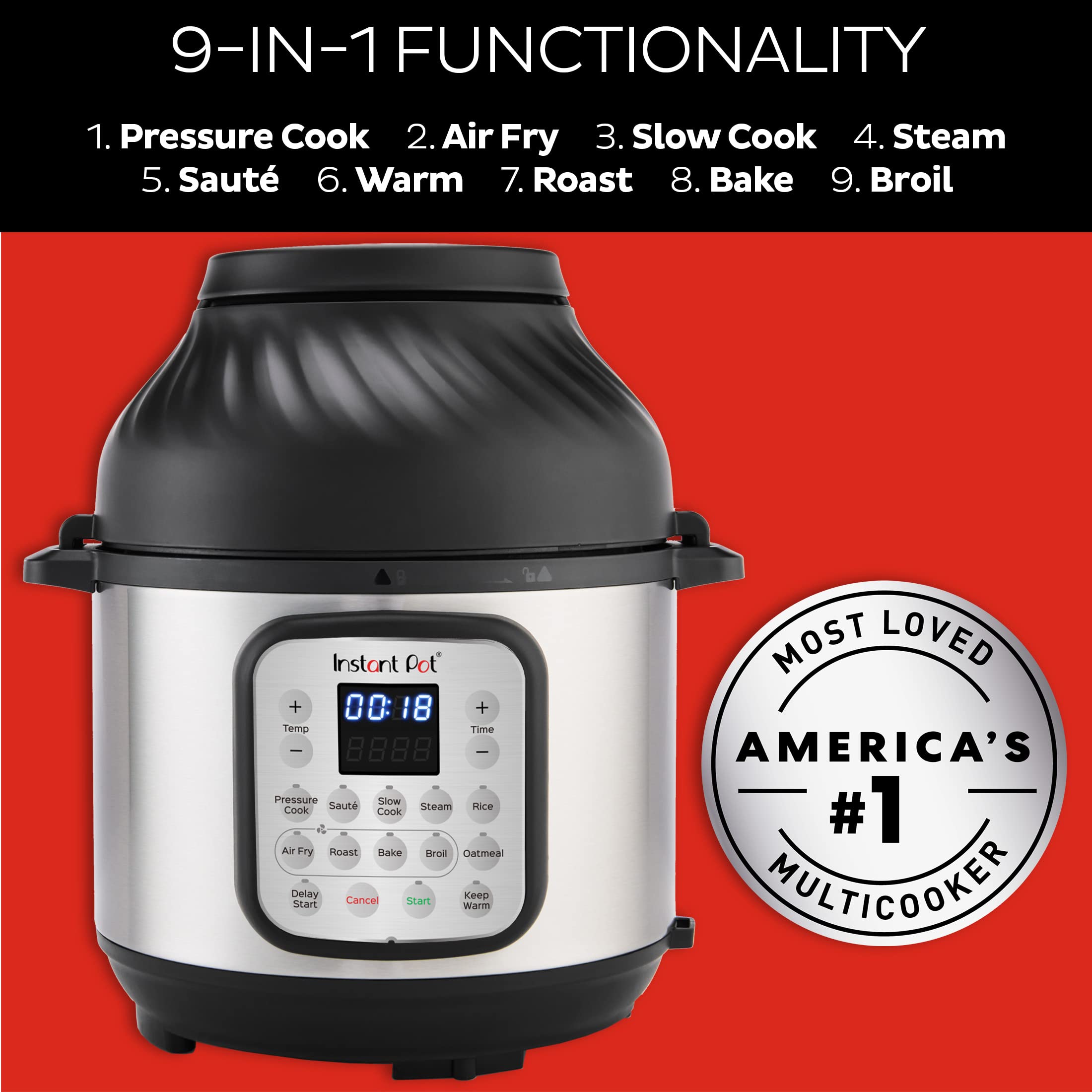 Instant Pot Duo Crisp 9 In 1 Electric Pressure Cooker And Air Fryer Combo With Stainless Steel Pot, Pressure Cook, Slow Cook, Ai