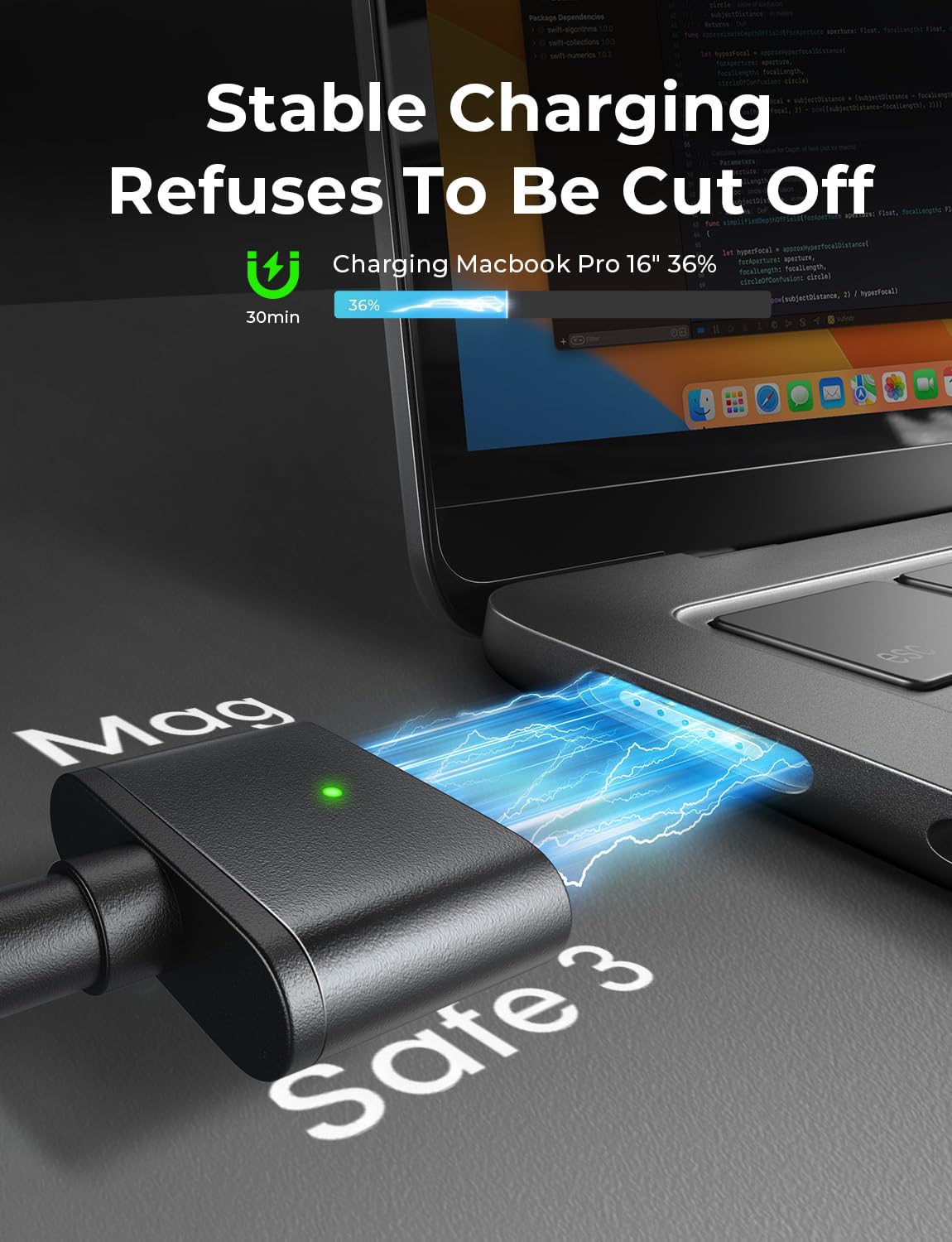 Lisen 140W Magnetic Safe 3 Cable For Macbook Air/Pro Charger Cord (6.6Ft Black), Usb C To Magnetic 3 Cable For Macbook Charger F