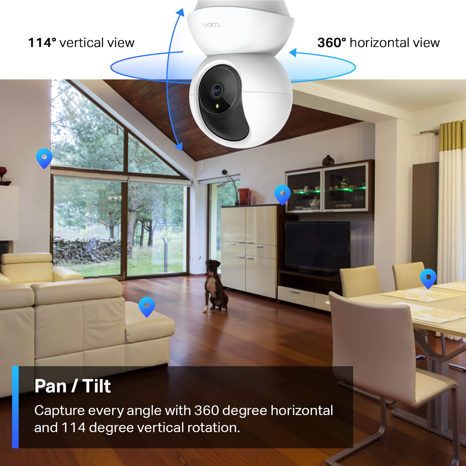 Tp Link Tapo 2K Pan Tilt Security Camera For Baby Monitor, Dog Camera W/Motion Detection, 2 Way Audio Siren, Night Vision, Cloud