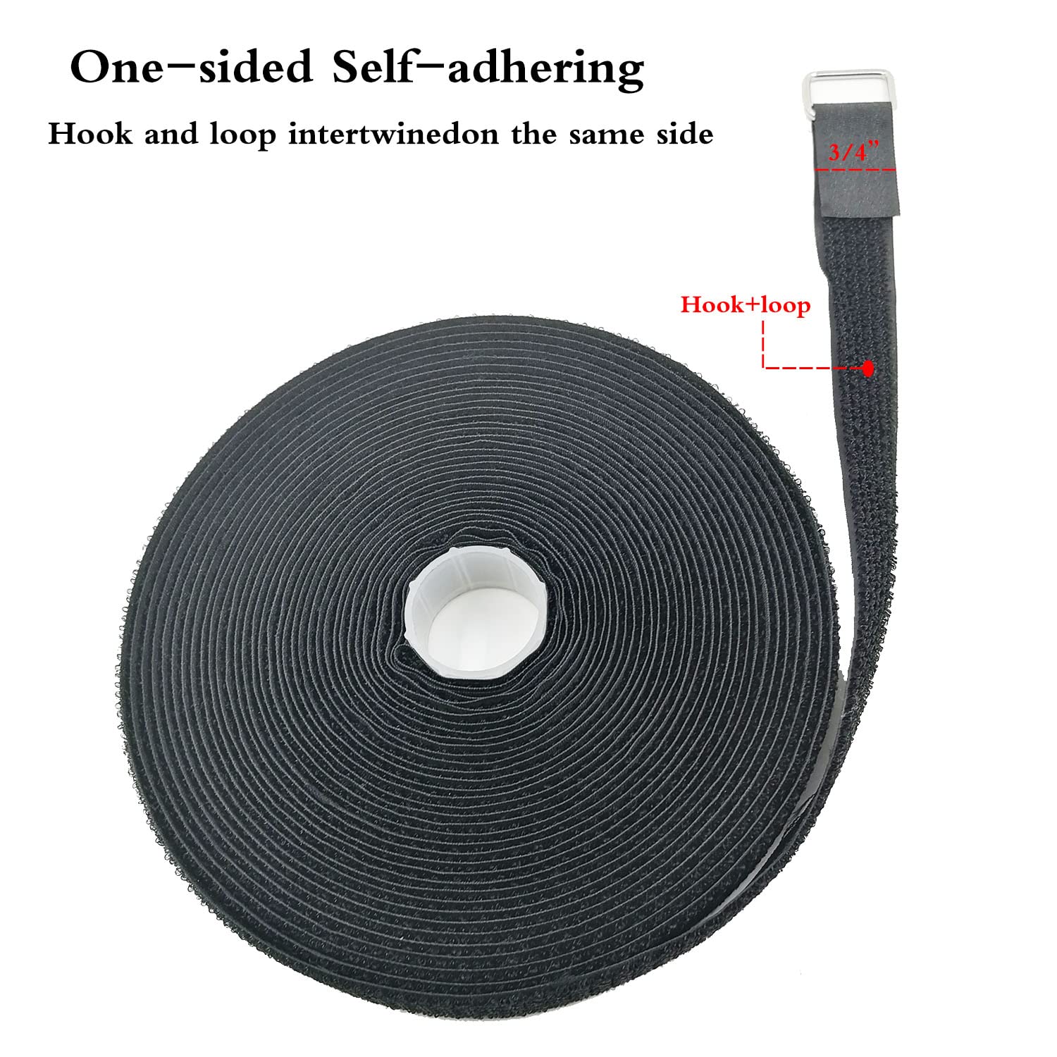 Reusable Hook And Loop Straps With 40 Metal Buckles, 32Ft 3/4'' Wide Adjustable Cable Straps, Hook And Loop Cable Ties, Black Ny