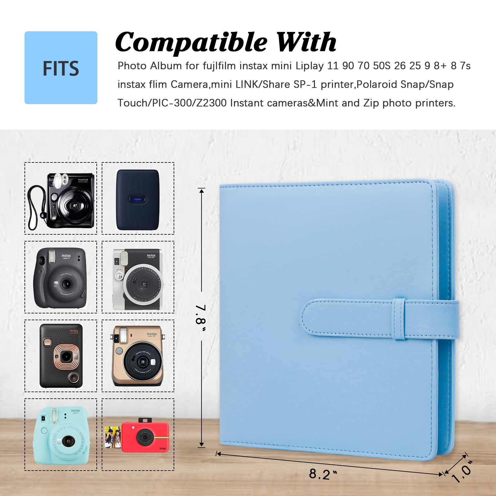 256 Photos Album For Fujifilm Instax Mini Camera/Polaroid 2�X3�Pictures, 2X3 Photo Album Book For Fujifilm Instax Mini 11 12 9 90 70 40 8 Instant Camera,Blue