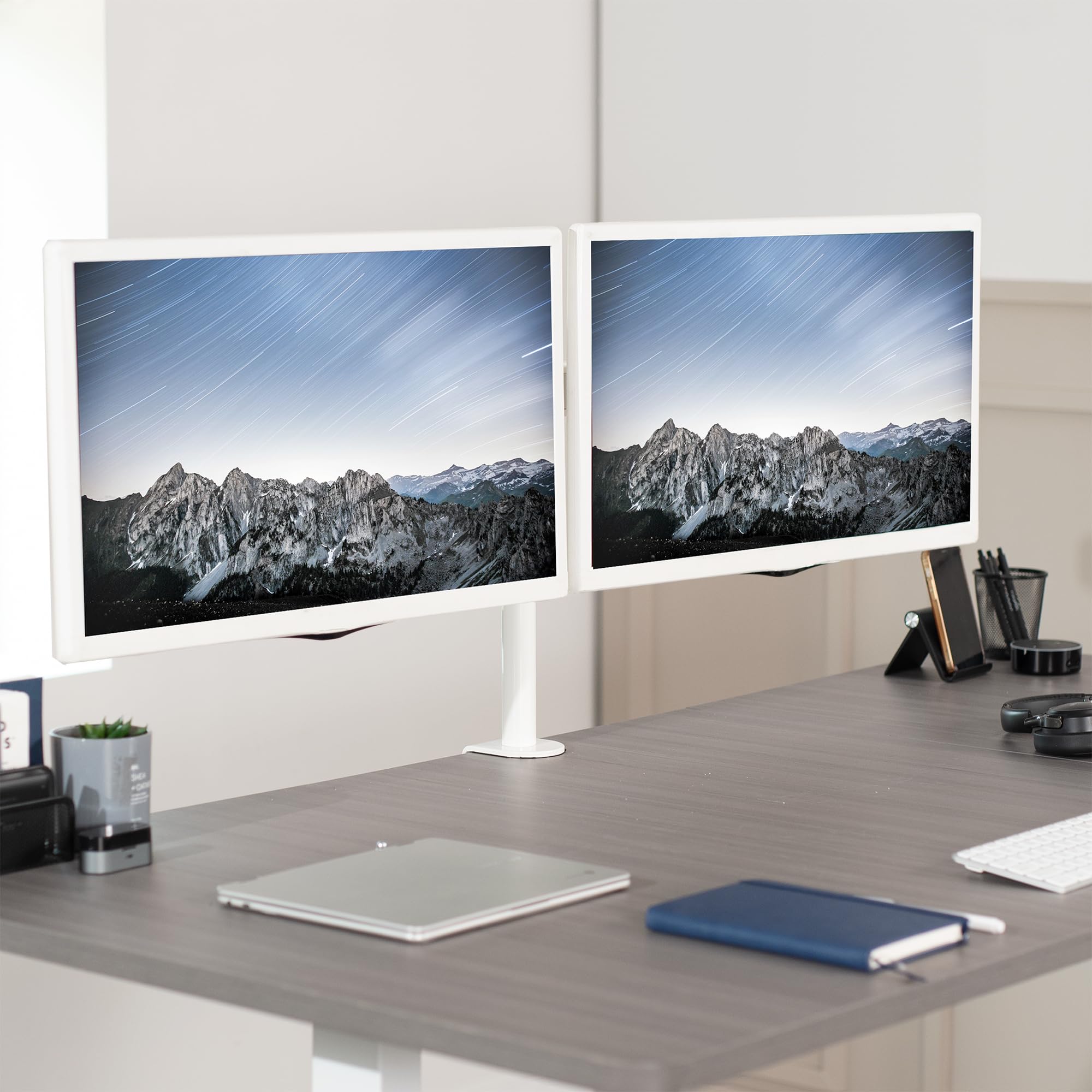 VIVO Dual Monitor Desk Mount, Heavy Duty Fully Adjustable Stand, Fits 2 LCD LED Screens up to 32 inches, White, STAND V032W