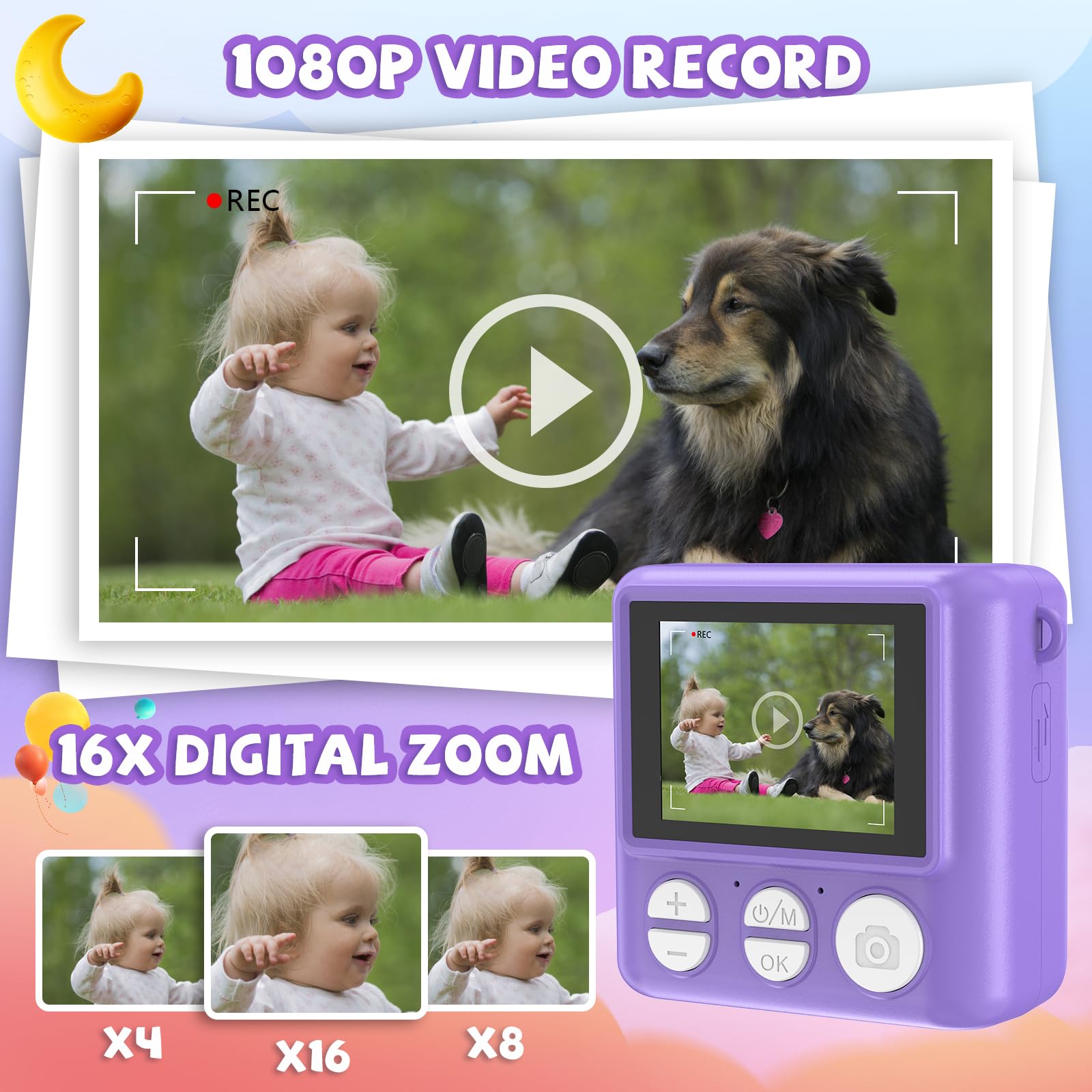 Jpverly Kids Camera Instant Print   Hd Digital Video, 32Gb Sd Card, Portable Toy For Girls & Boys Age 3 12, Christmas Birthday G
