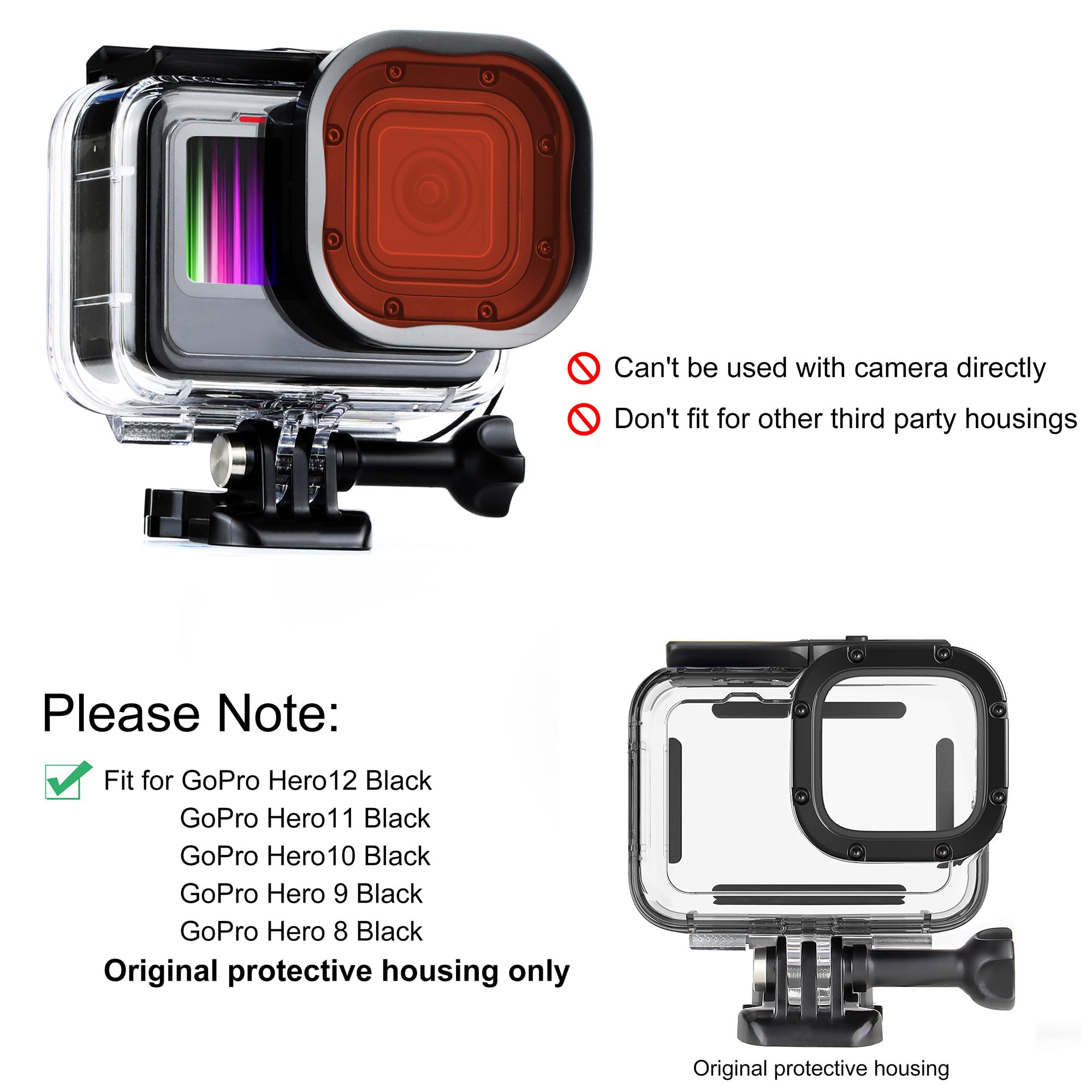 Soonsun 3 Pack Dive Filter For Gopro Hero 8 9 10 11 12 Black Official Waterproof Housing Case   Red, Light Red, Magenta Filters