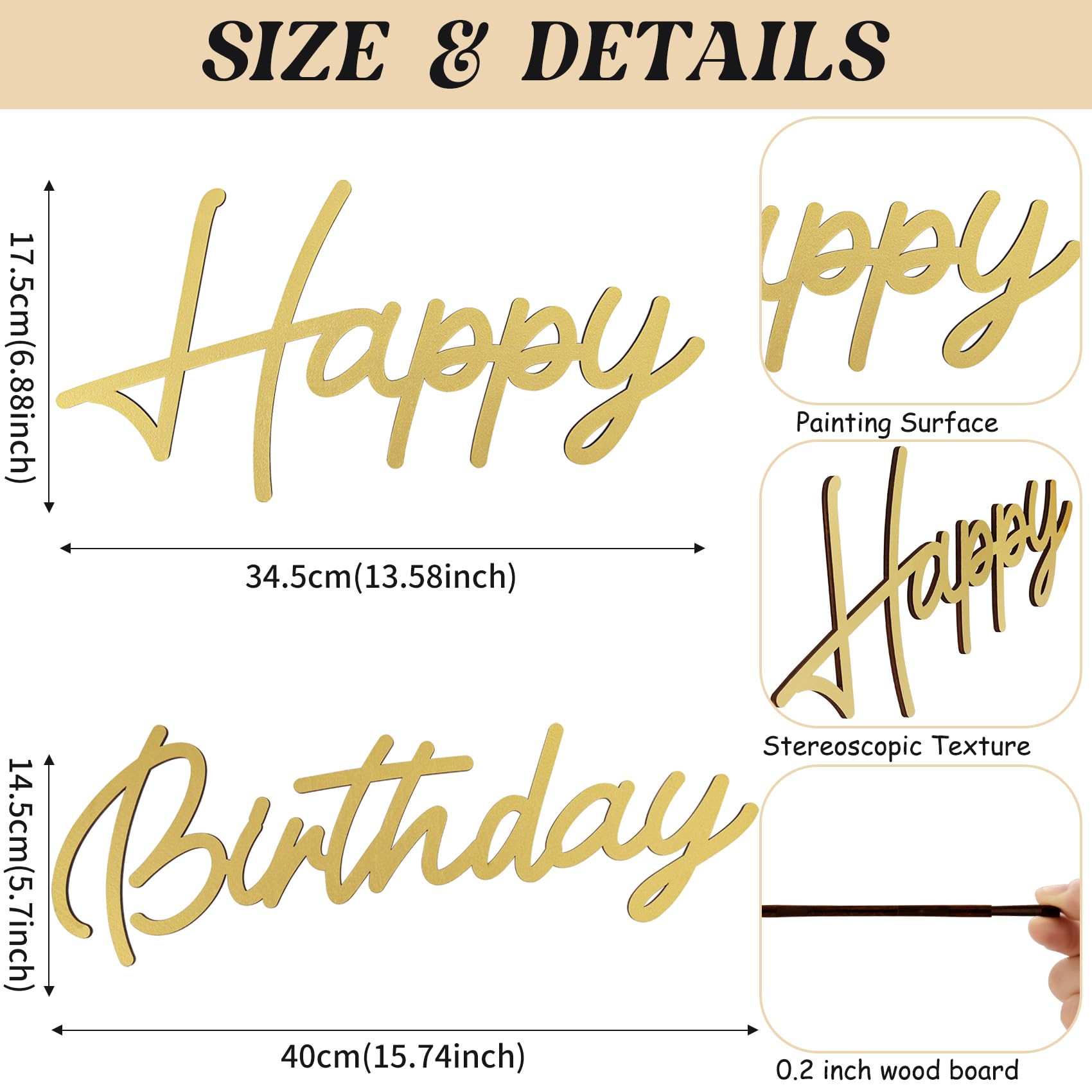 Happy Birthday Wooden Sign With Gold Painted Cutout Wooden Happy Birthday Letters Sign Vintage Rustic Birthday Party Decoration