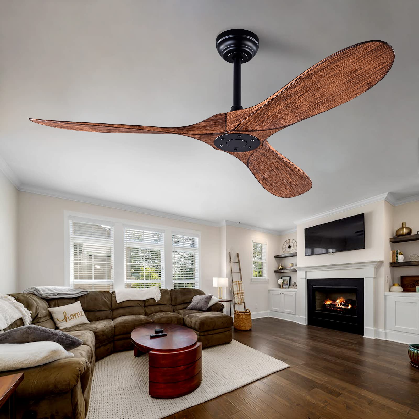 QUTWOB 52 Ceiling Fan with Remote Control No Lights,Modern Reversible DC Motor Indoor Outdoor 3 Blades Ceiling Fans for Patio Be