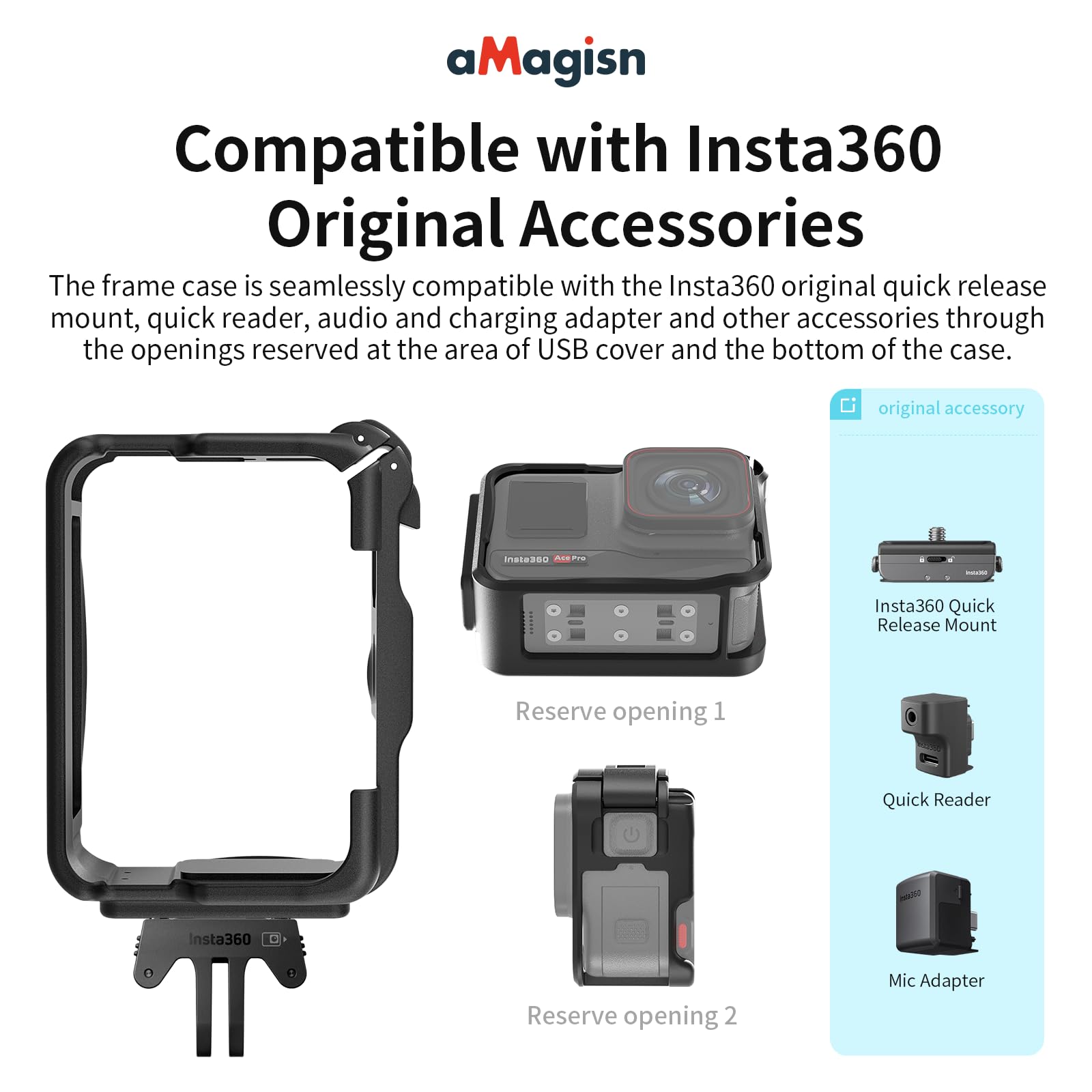 Rszfnjxry Plastic Frame Cage Compatible With Insta360 Ace/Ace Pro,Protective Durable Housing Case With Cold Shoe Mount Compatibe