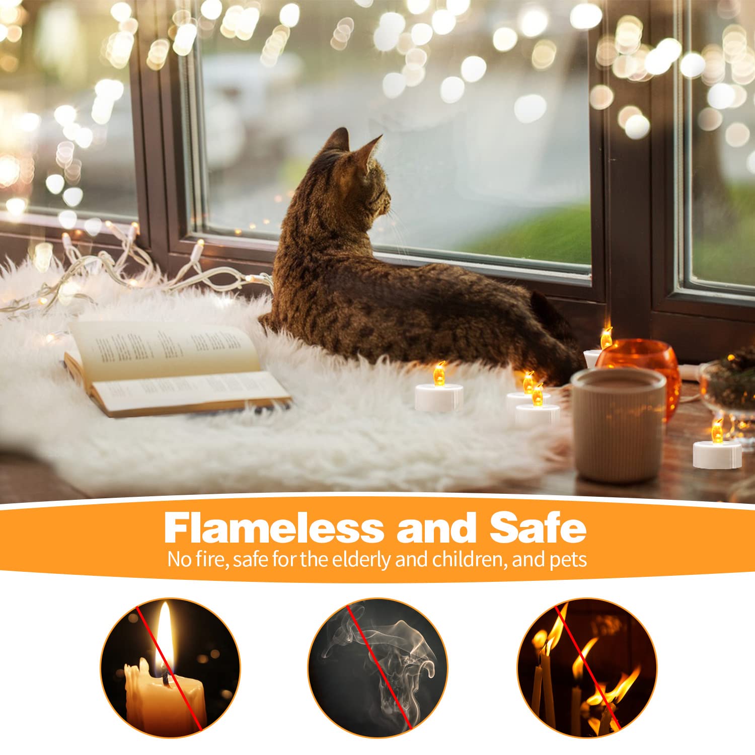 Koaby 12/24/50 Pack Tea Lights With Timer, Auto On 6 Hours And Off 18 Hours In 24 Hours Cycle, Flameless Flickering Battery Oper