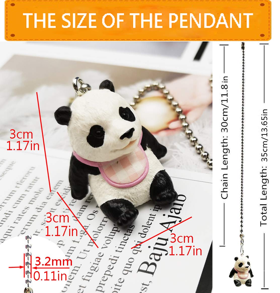 Hyamass Panda Charm Pendant Ceiling Fan Danglers Fan Pulls Chain Extender With Ball Chain Connector (Nickel)