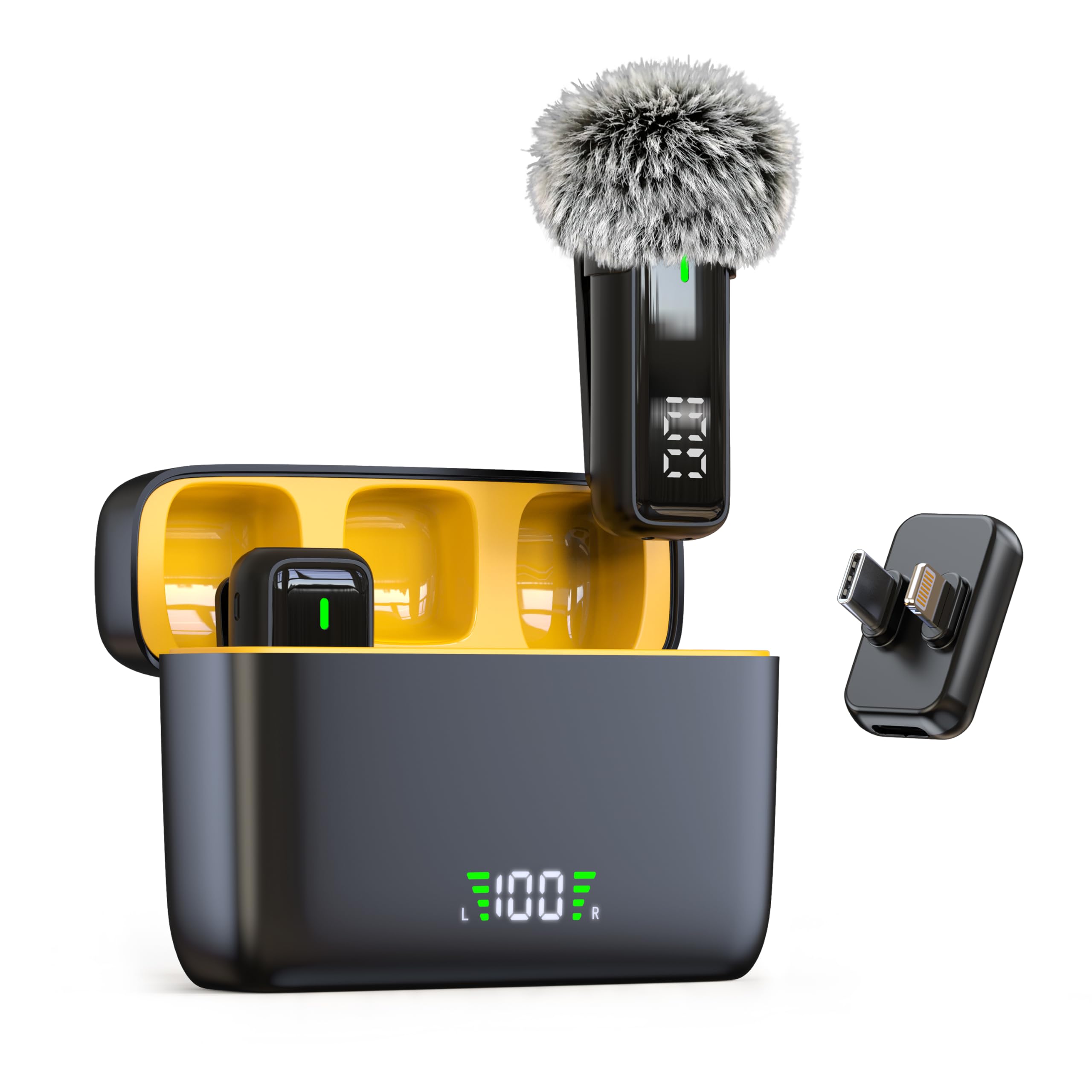 NPTCL 2 in 1 Wireless Lavalier Microphone for iPhone Android - Mini Phone Microphone with 24 H Charging Case for Video Recording