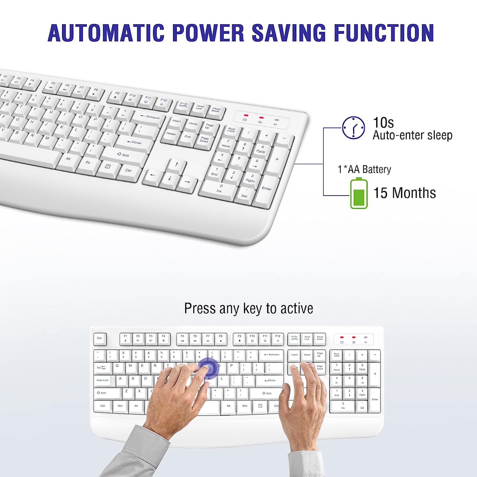 Quasio Wireless Keyboard, 2.4G Full Sized Ergonomic Wireless Computer Keyboard With Wrist Rest For Windows, Mac Os Laptop/Pc/Des