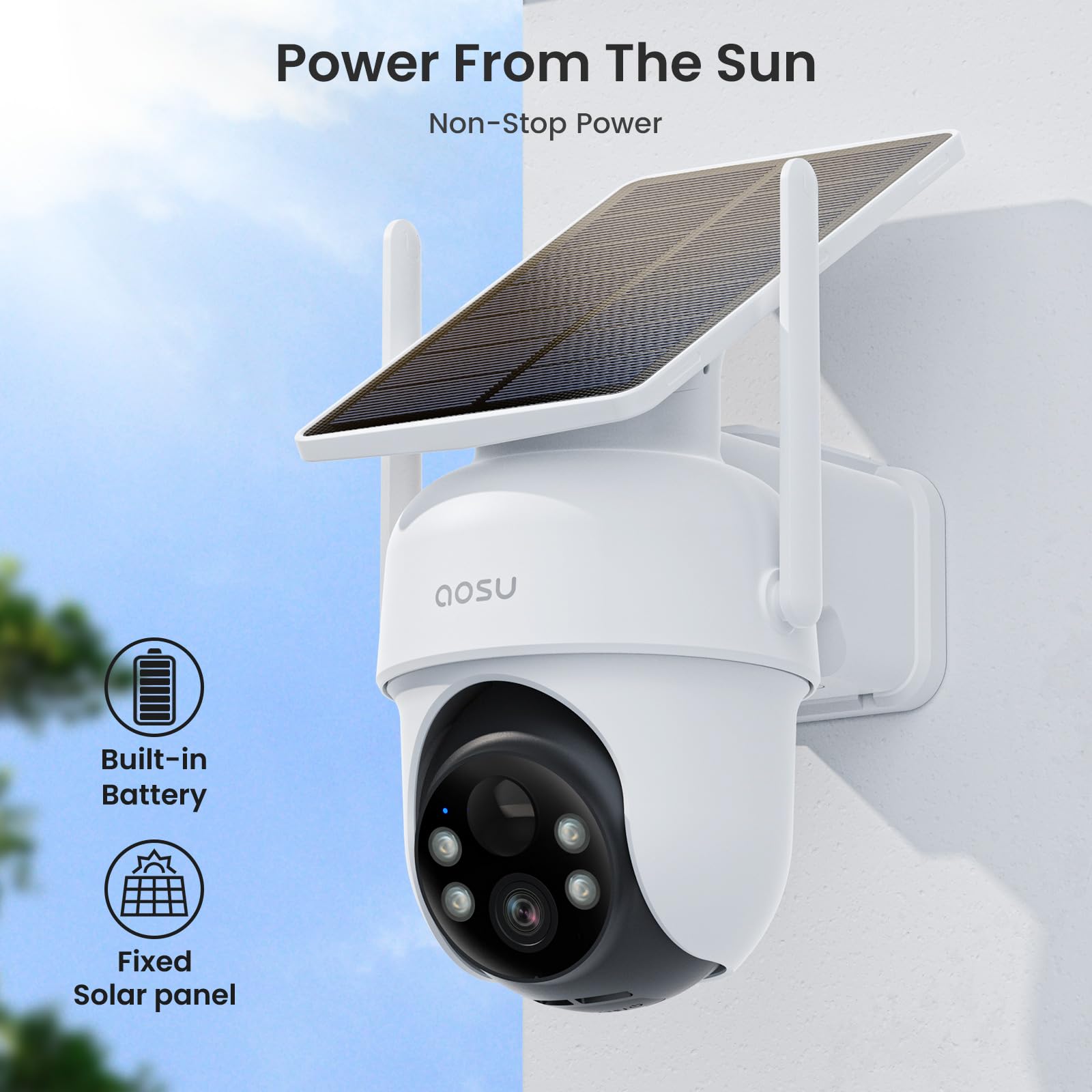 Aosu Security Cameras Outdoor Wireless, 2 Cam Kit, No Subscription, Solar Powered, Home Security Cameras System With 360� Pan & Tilt, Auto Tracking, 2K Color Night Vision, Easy Setup, 5G & 2.4G Wifi