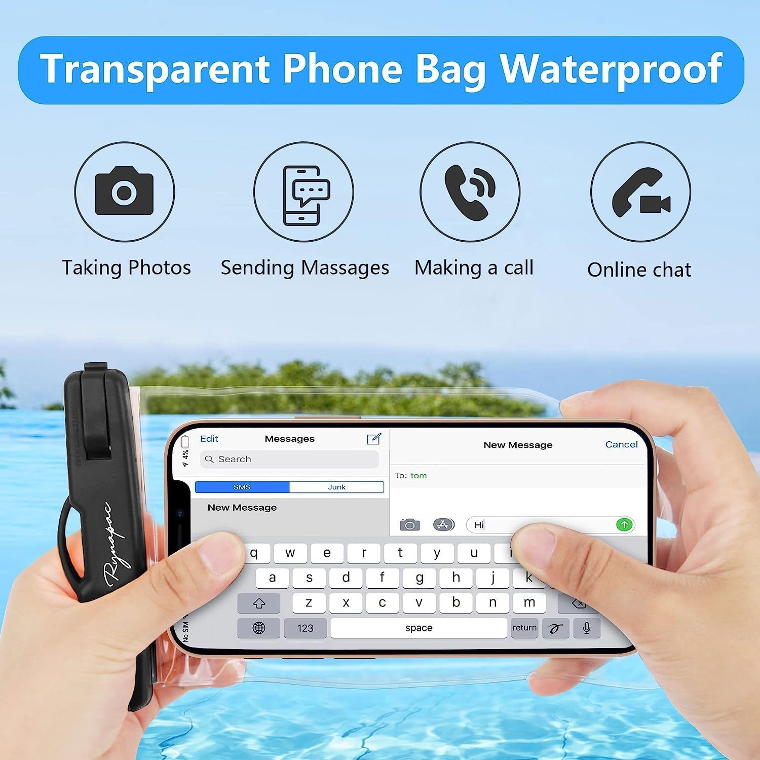 Rynapac Waterproof Phone Pouch Bag - 7.5In Waterproof Phone Case For Beach Travel Must Haves, Ipx8 Underwater Holder With Lanyar