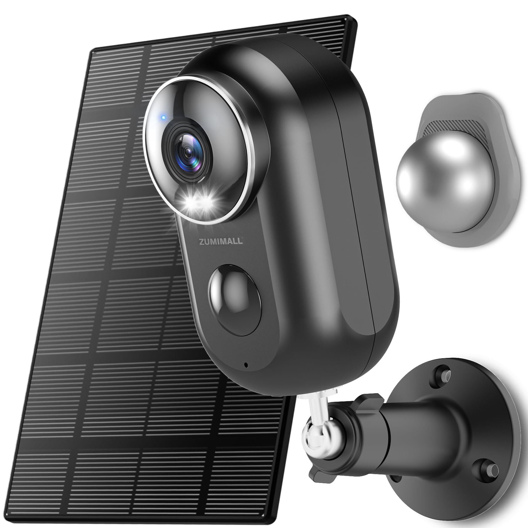 Zumimall Solar Security Cameras Wireless Outdoor, 2K Outdoor Camera Wireless Solar Powered, 2.4G Wifi Battery Camera, 3Mp Color Night Vision, Magnetic Mount,Siren,Pir/Ai Analyse, Ip66, Cloud, Alexa