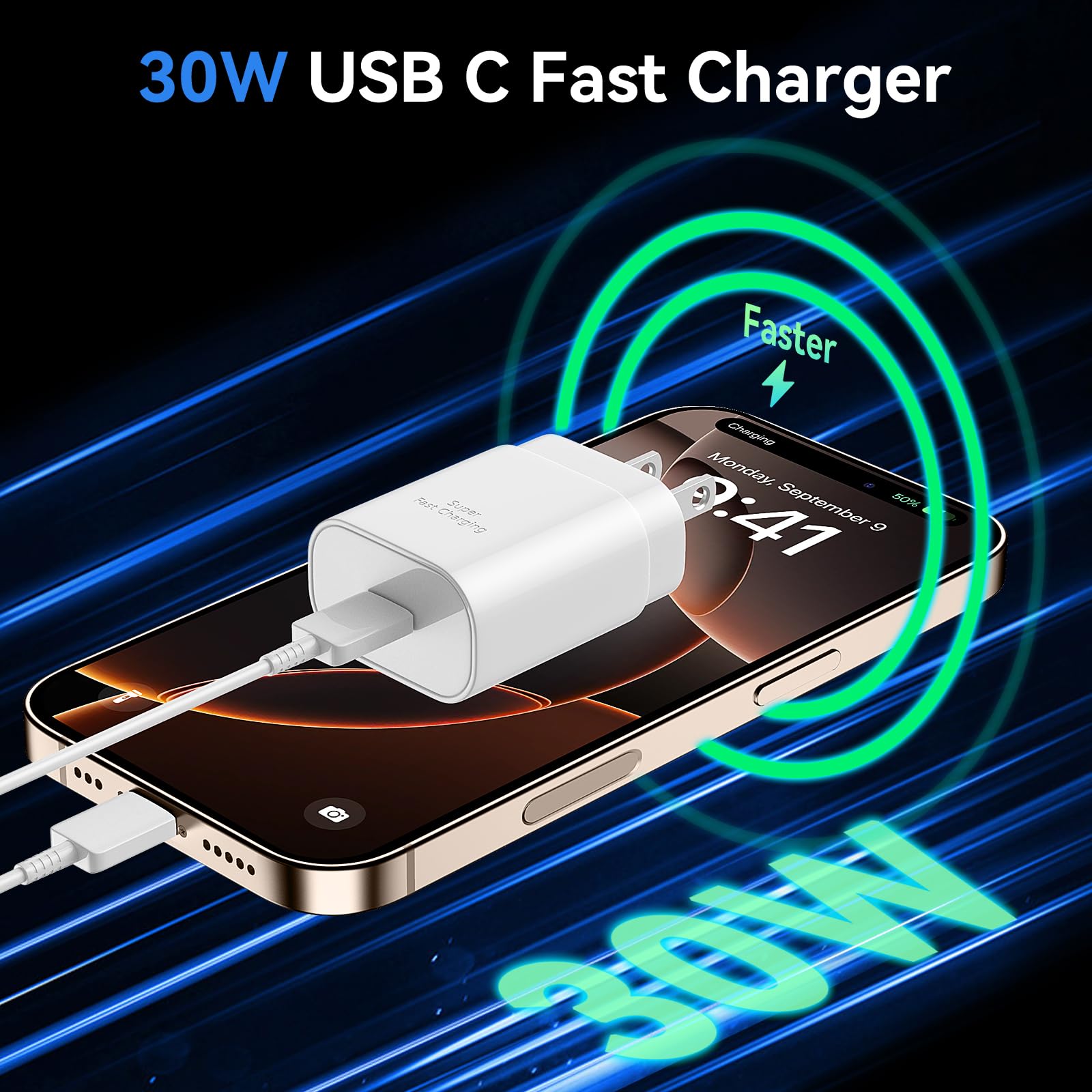Iphone 16 15 Pro Max Charger Fast Charging, 30W Usb C Iphone 16 15 Charger Block With 10Ft Long C Chargers Cord Cable For Iphone