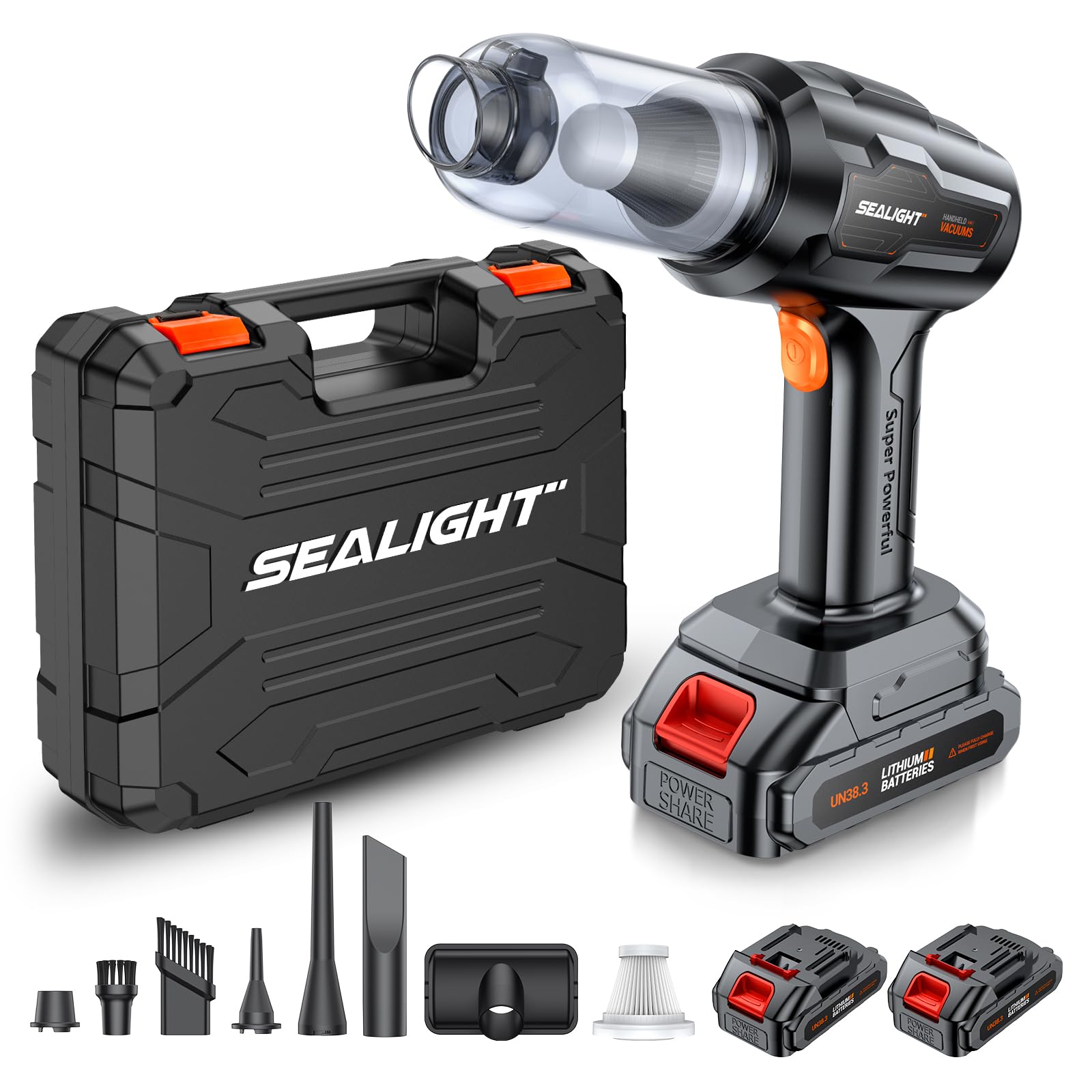 Sealight Handheld Car Vacuum Cordless, Portable Car Vacuum With 21000Pa High Power Suction, Two Batteries Long Endurance, 18V/12