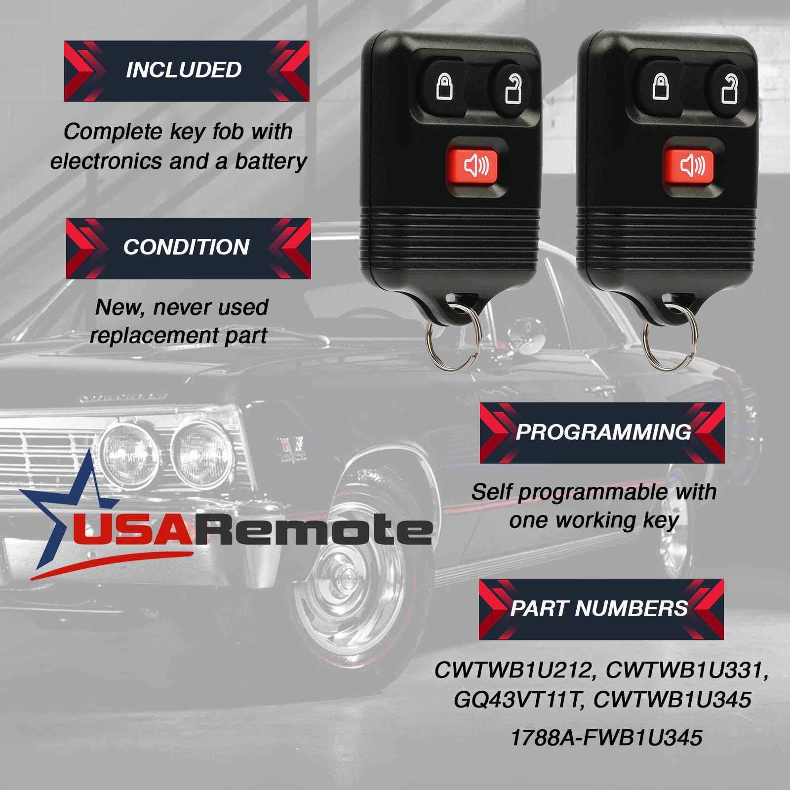 Car Key Fob Keyless Entry Remote Fits Ford, Lincoln, Mercury, Mazda With Ignition Key (Cwtwb1U331 Gq43Vt11T Cwtwb1U345 3-Btn), S