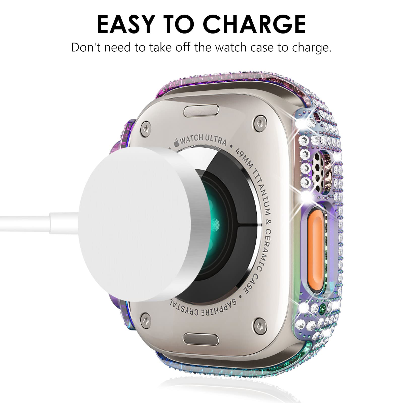 Kades For Apple Watch Ultra2 Case 49Mm [1+2 Pack] Apple Watch Ultra2 Screen Protecor 49Mm Full Diamonds Bling Case With Tempered