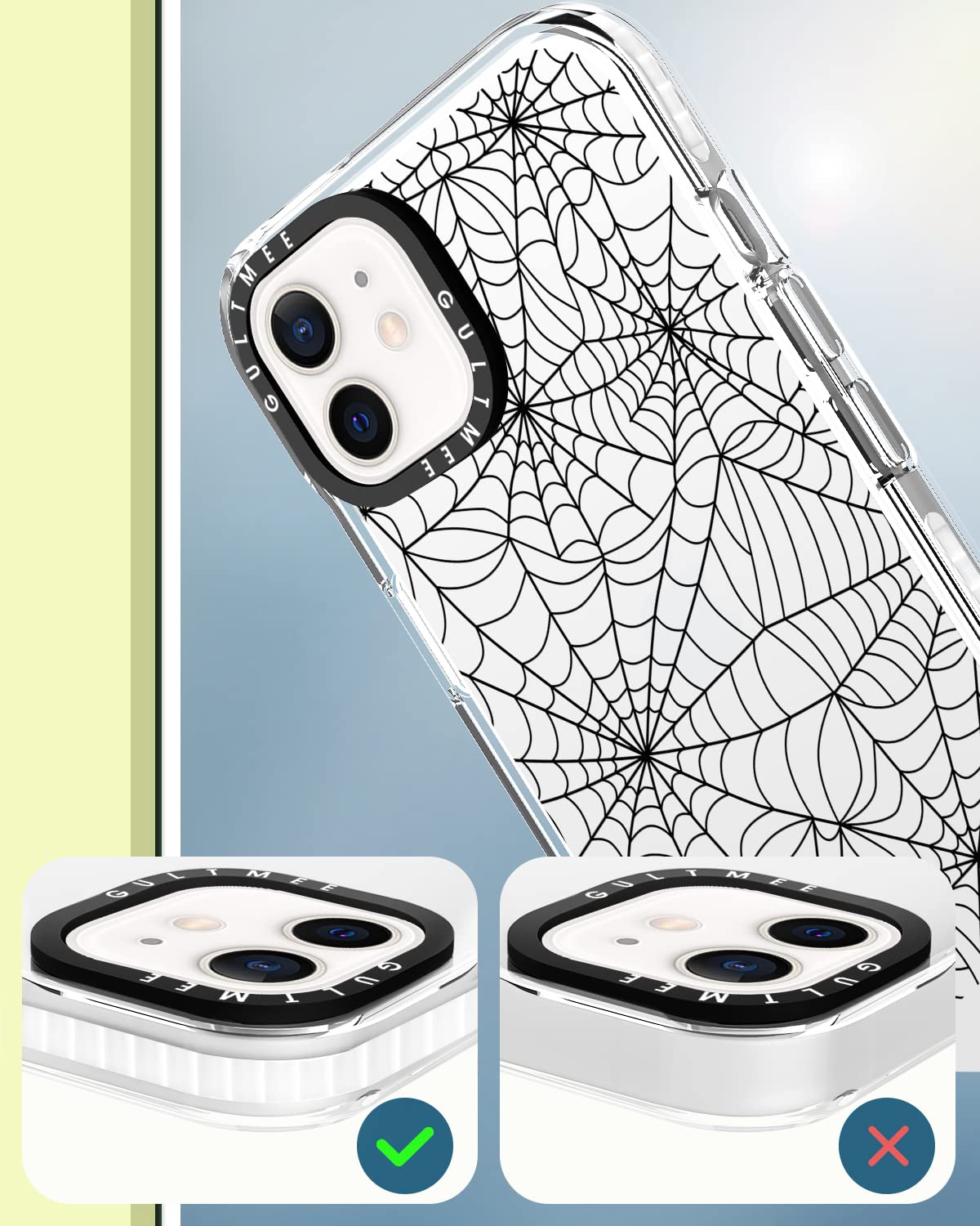 Gultmee For Iphone 12 Case & Iphone 12 Pro Case 6.1Inch With Tempered Glass Screen Protector,Spider Web Halloween Print Design W