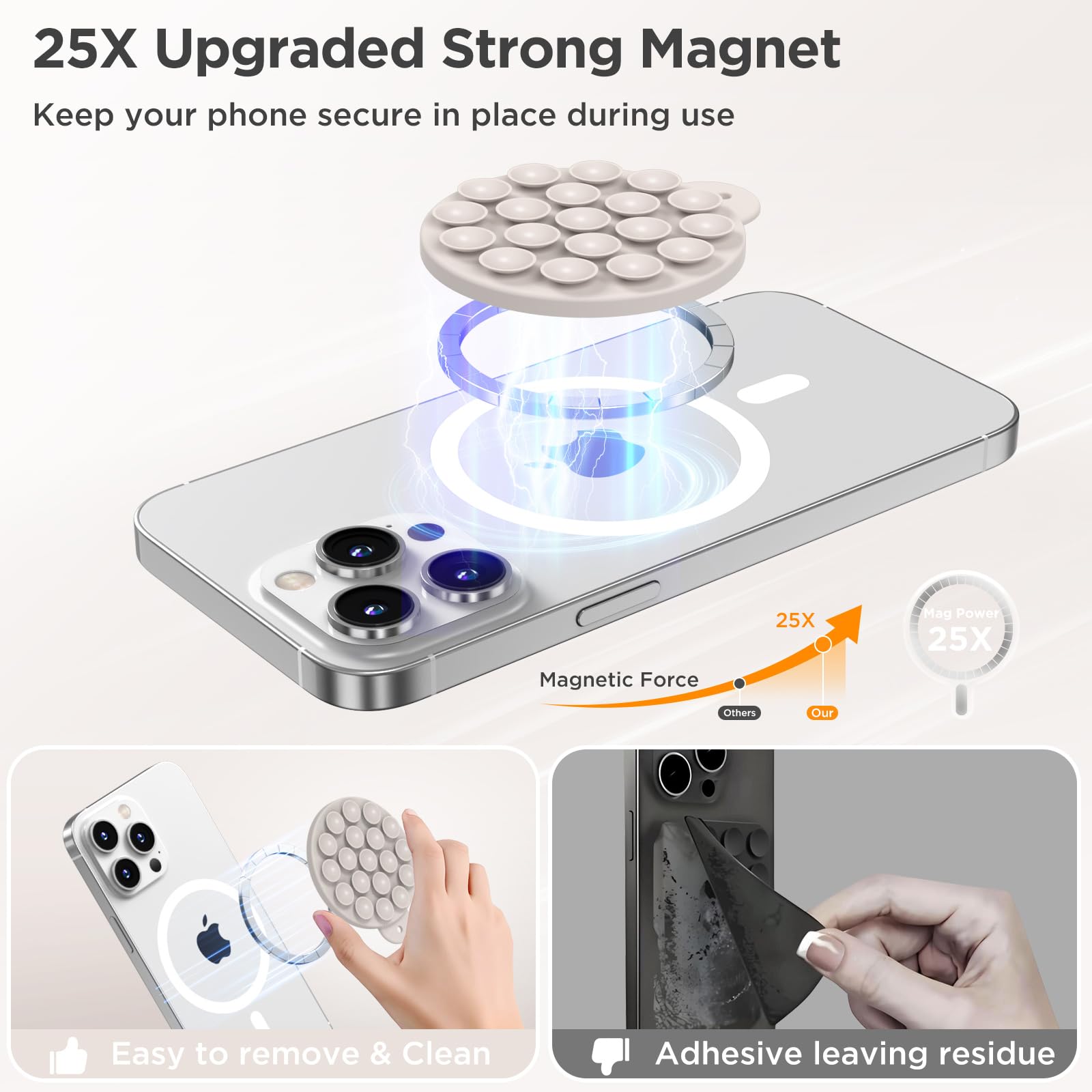 Hsaohd Magnetic Suction Cup Phone Mount For Magsafe Case, Silicone Hands-Free Grip Holder For Iphone And Android, Mirror Shower